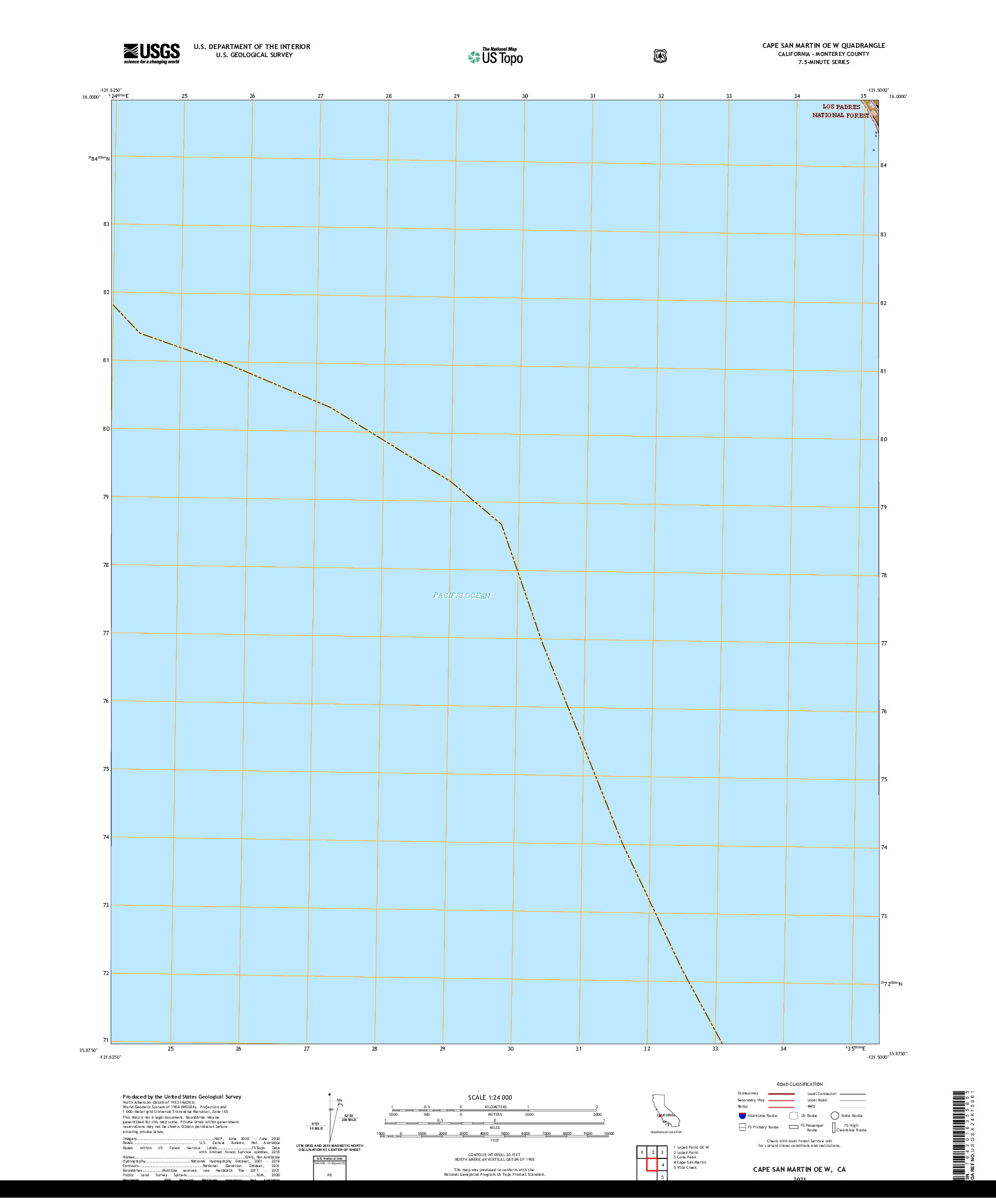 US TOPO 7.5-MINUTE MAP FOR CAPE SAN MARTIN OE W, CA