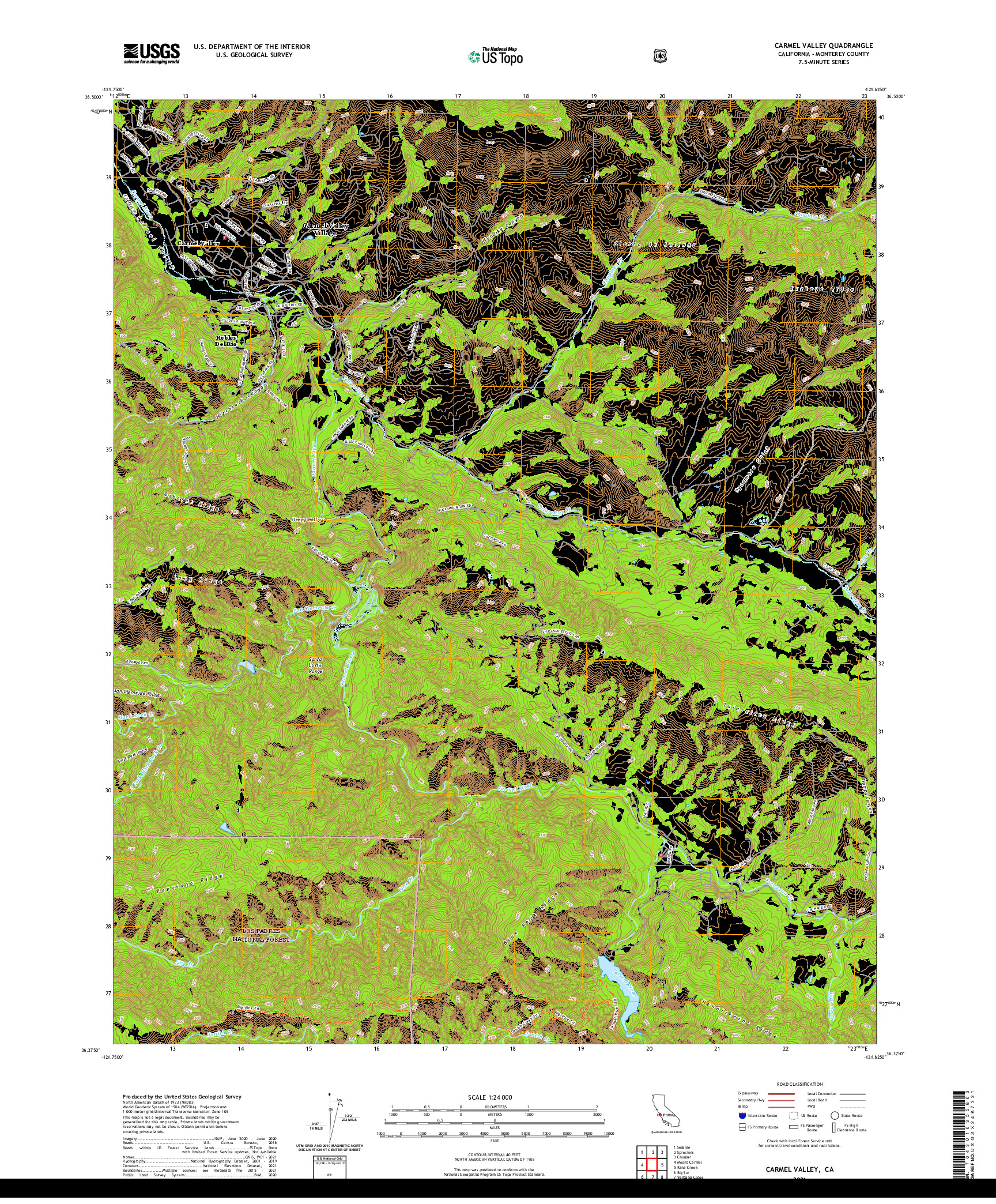 US TOPO 7.5-MINUTE MAP FOR CARMEL VALLEY, CA