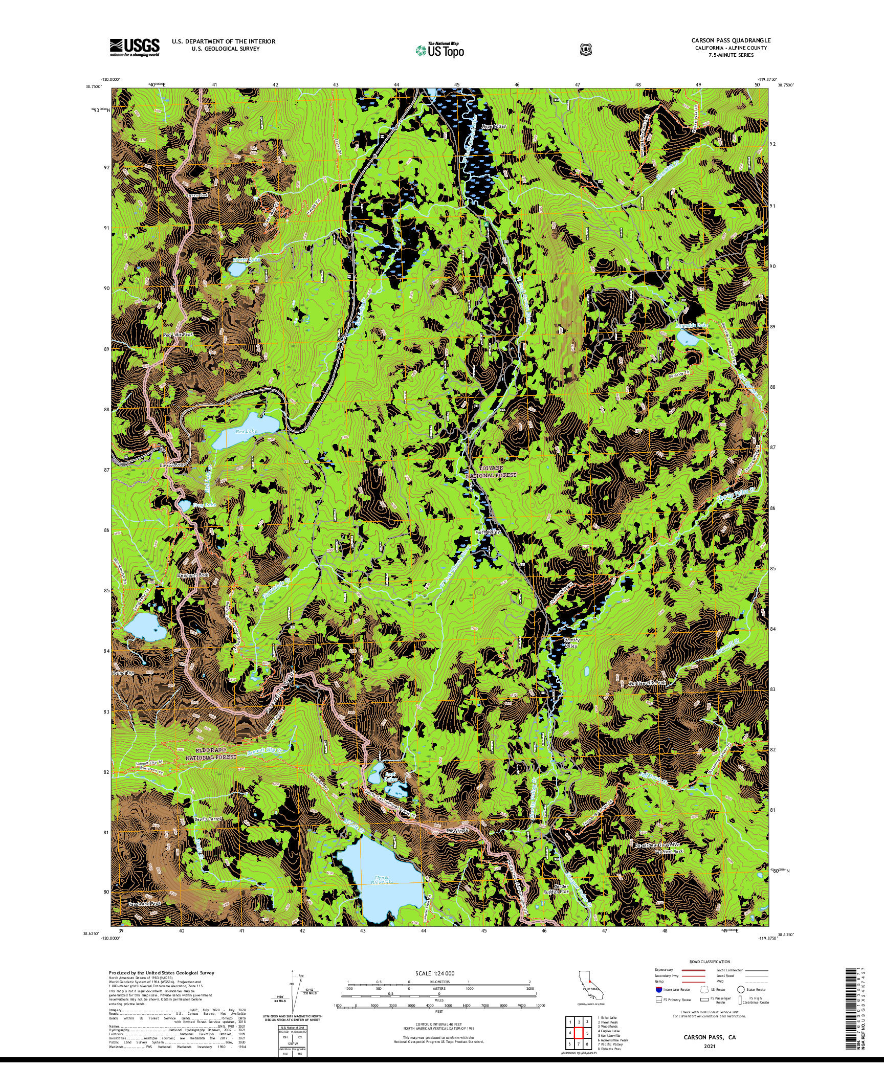 US TOPO 7.5-MINUTE MAP FOR CARSON PASS, CA