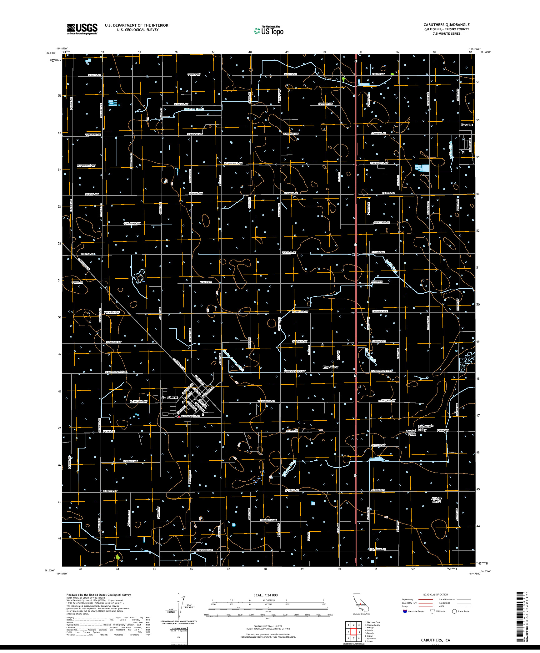 US TOPO 7.5-MINUTE MAP FOR CARUTHERS, CA