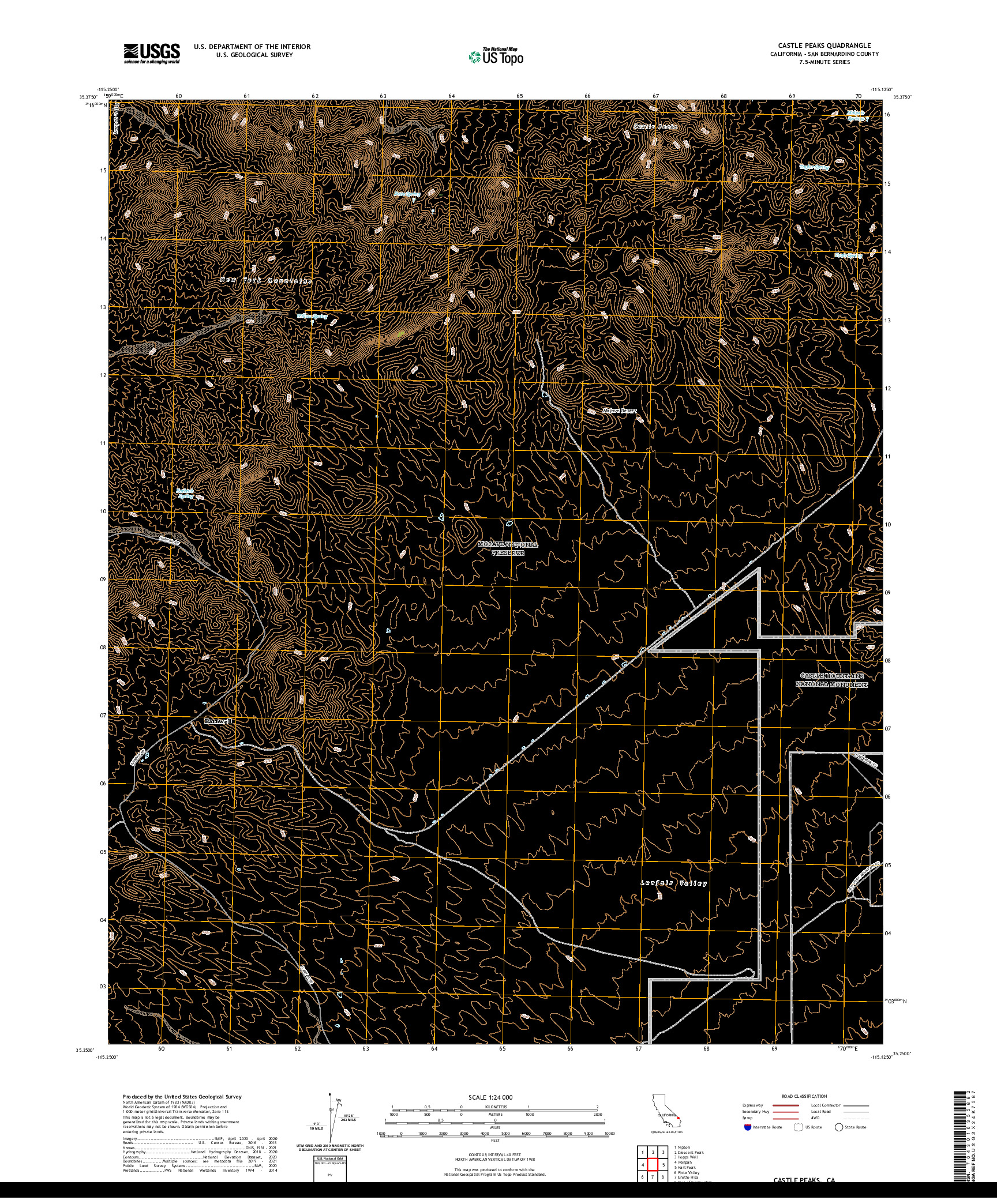 US TOPO 7.5-MINUTE MAP FOR CASTLE PEAKS, CA