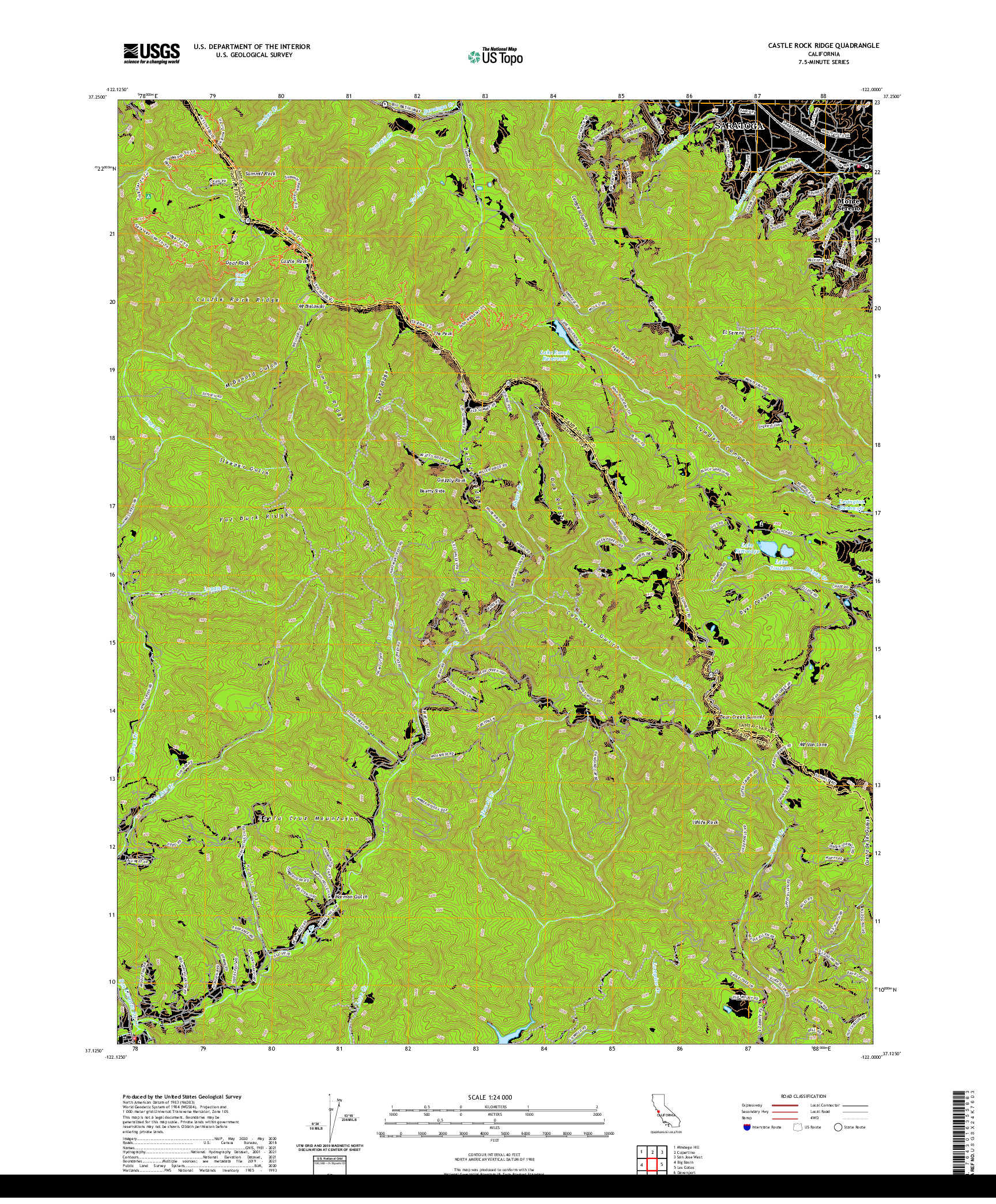 US TOPO 7.5-MINUTE MAP FOR CASTLE ROCK RIDGE, CA