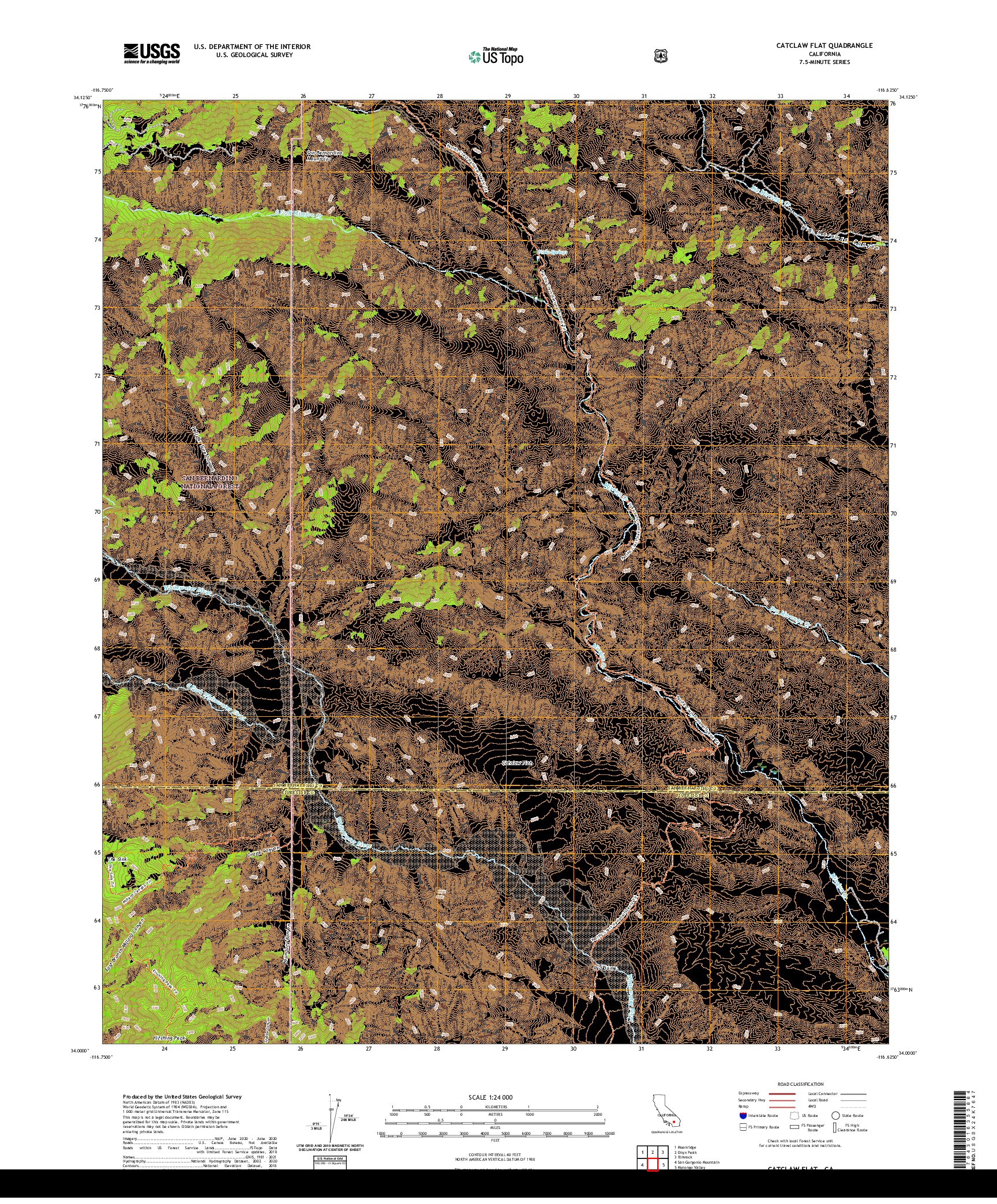 US TOPO 7.5-MINUTE MAP FOR CATCLAW FLAT, CA