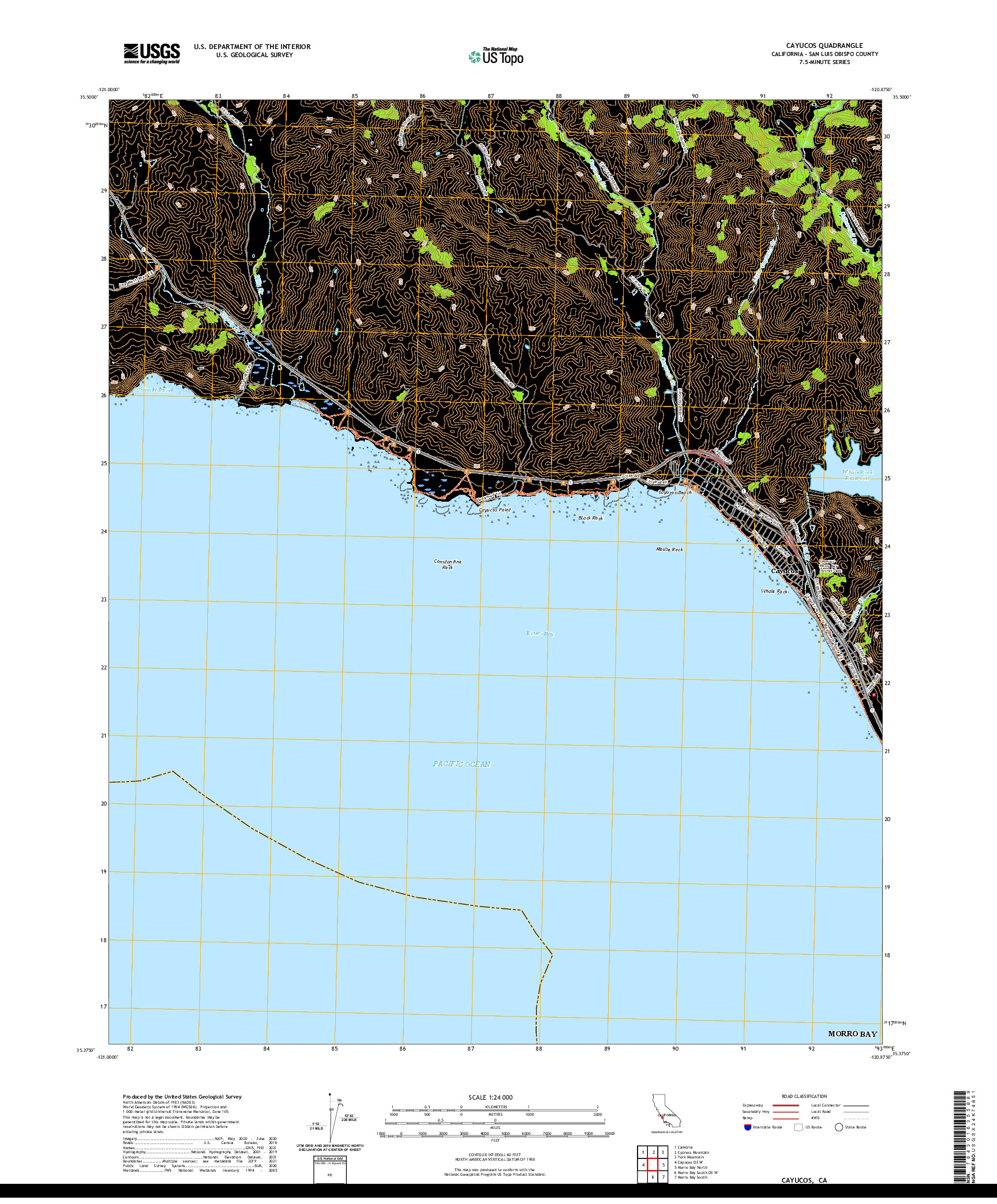 US TOPO 7.5-MINUTE MAP FOR CAYUCOS, CA