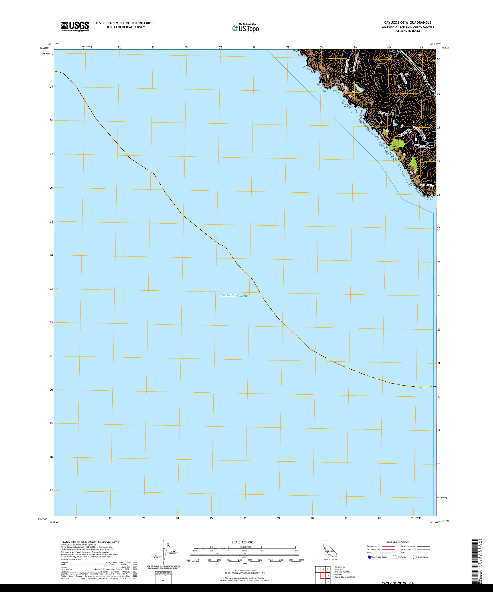 US TOPO 7.5-MINUTE MAP FOR CAYUCOS OE W, CA