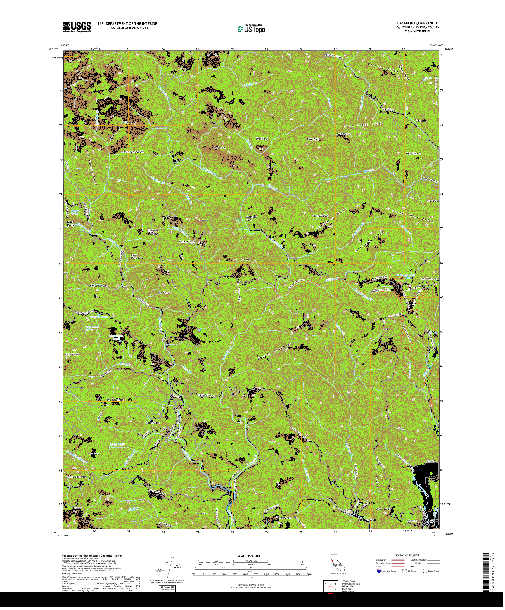 US TOPO 7.5-MINUTE MAP FOR CAZADERO, CA