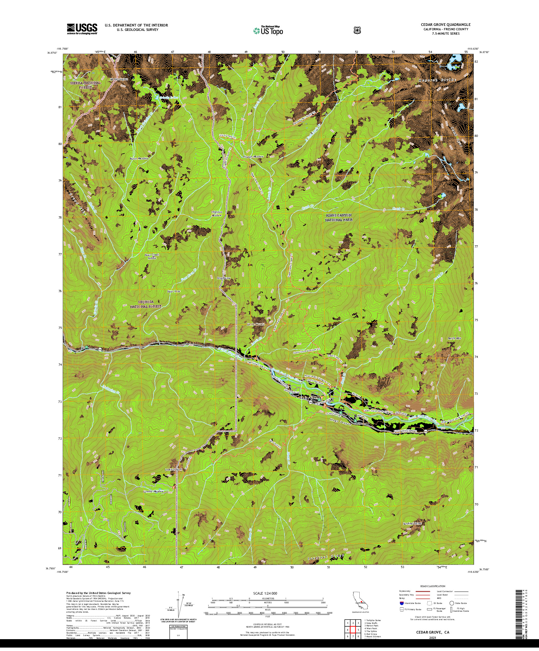 US TOPO 7.5-MINUTE MAP FOR CEDAR GROVE, CA