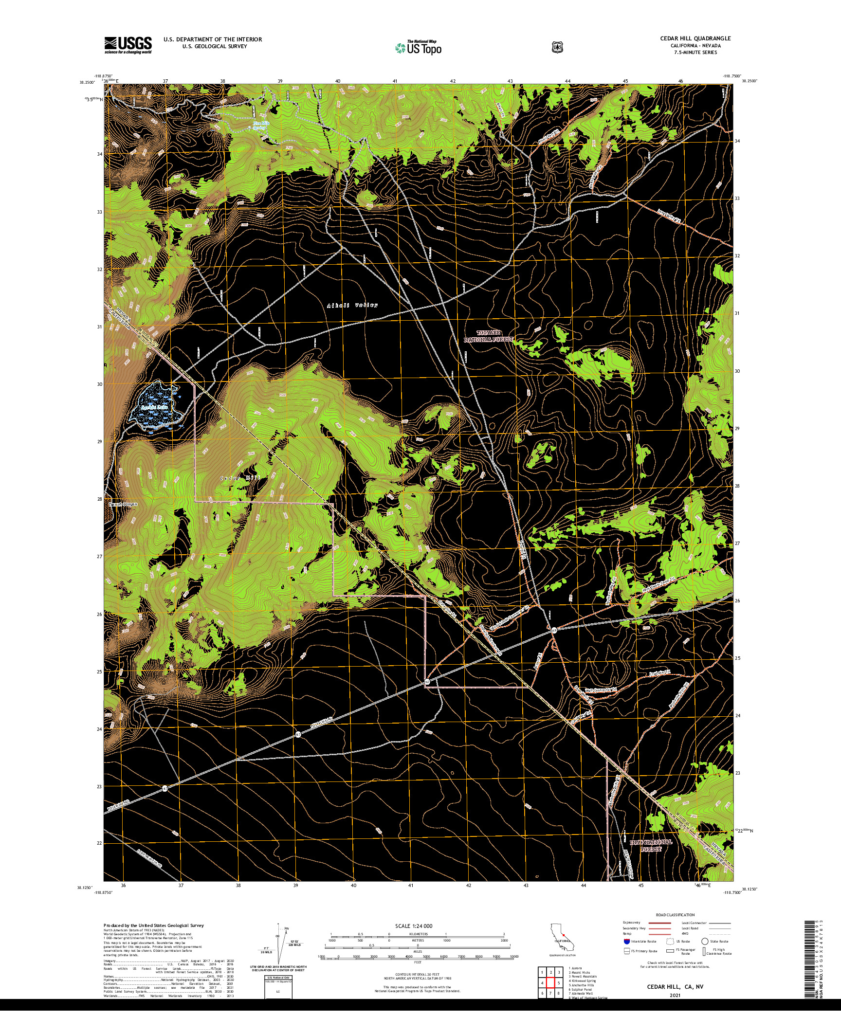 US TOPO 7.5-MINUTE MAP FOR CEDAR HILL, CA,NV