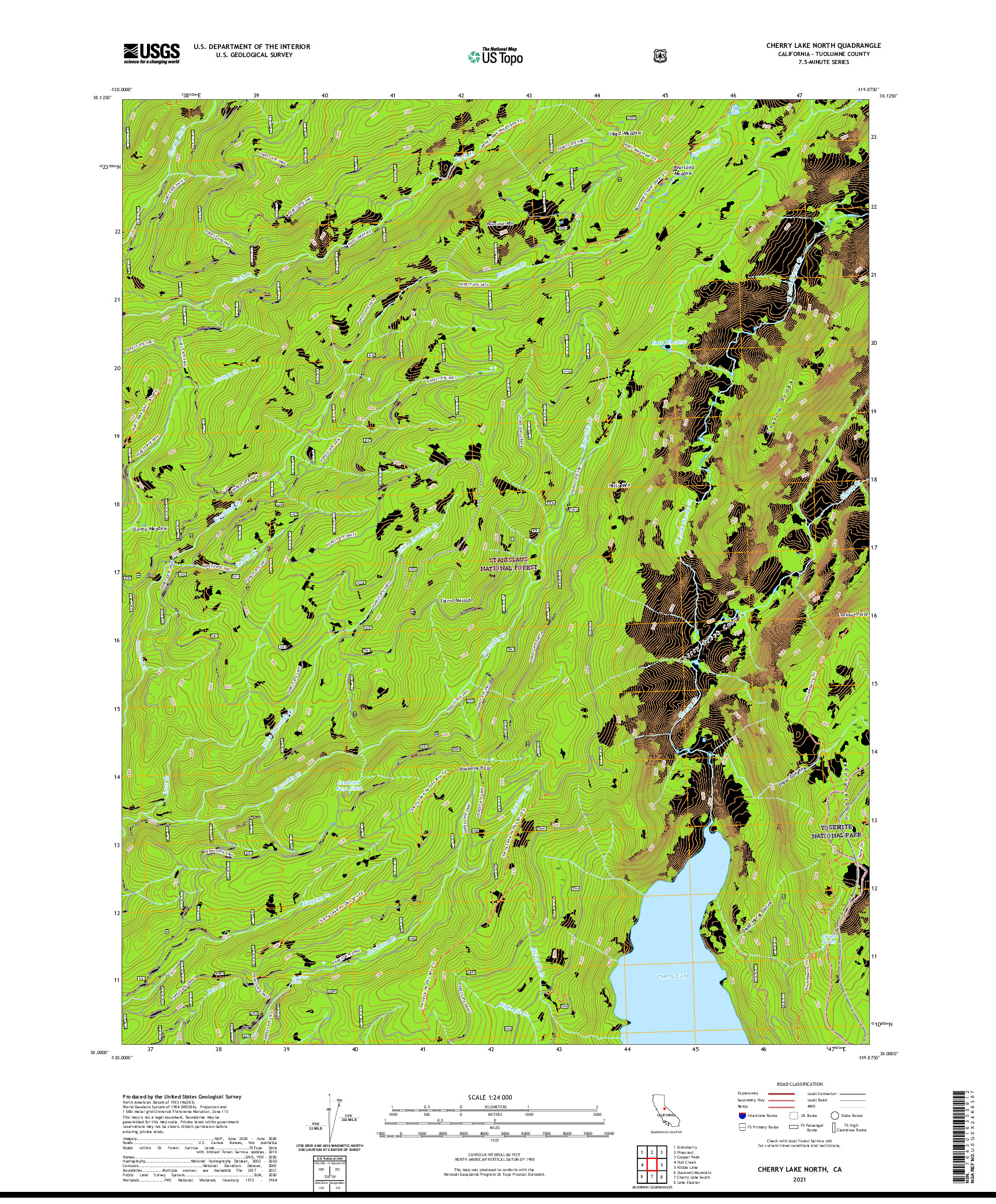 US TOPO 7.5-MINUTE MAP FOR CHERRY LAKE NORTH, CA