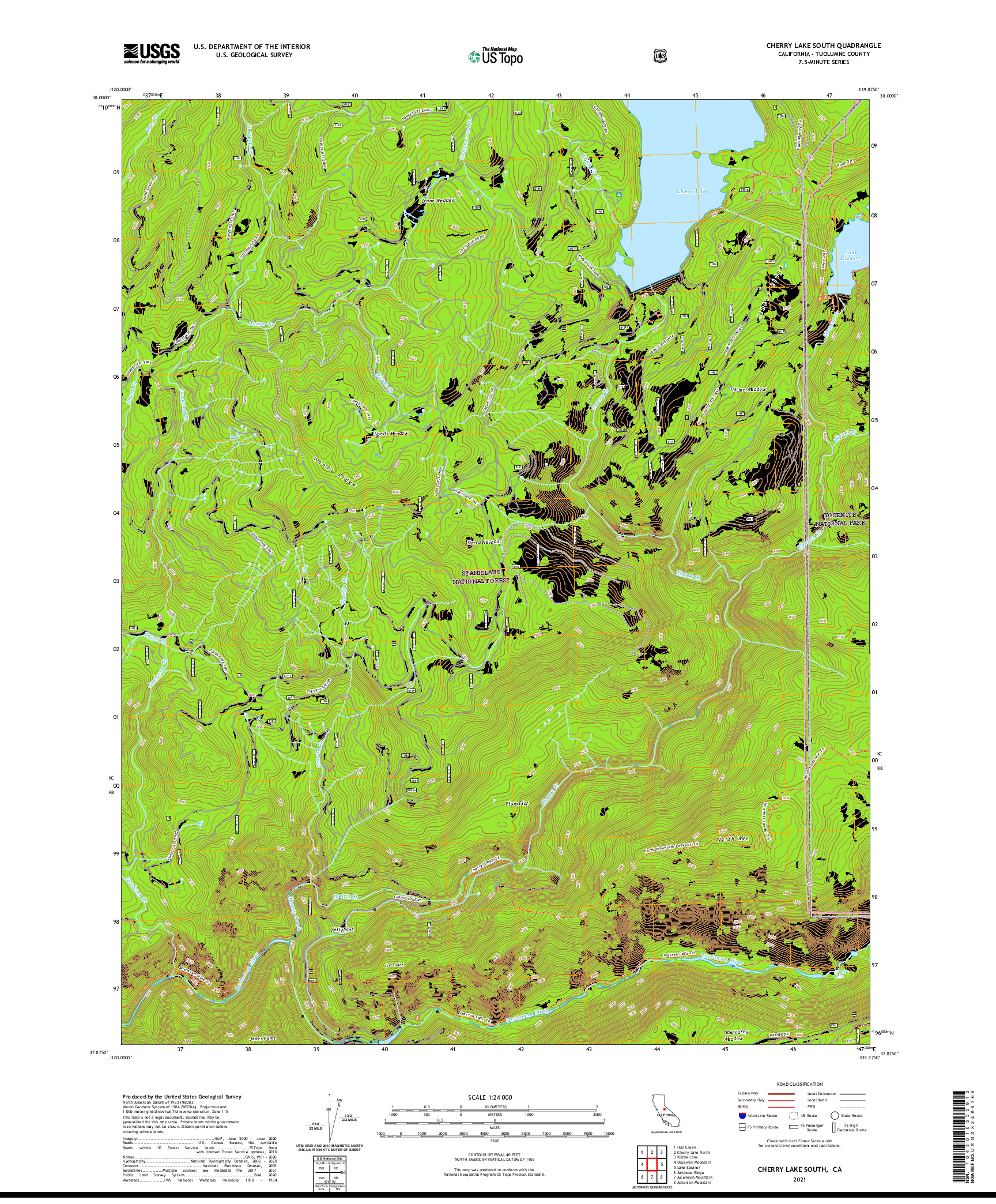 US TOPO 7.5-MINUTE MAP FOR CHERRY LAKE SOUTH, CA