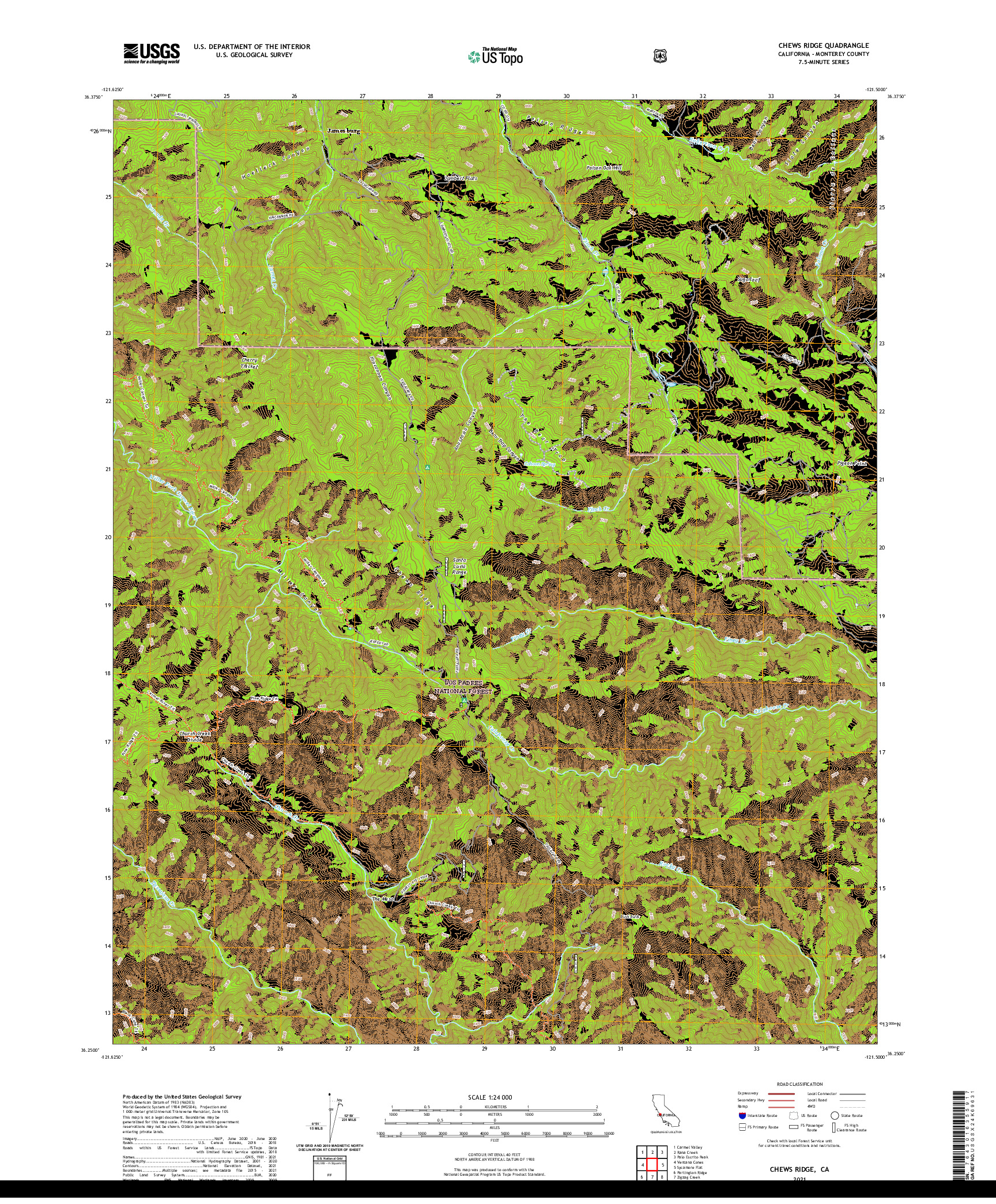 US TOPO 7.5-MINUTE MAP FOR CHEWS RIDGE, CA