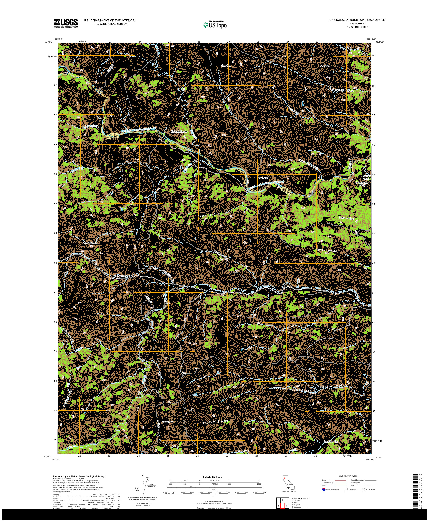 US TOPO 7.5-MINUTE MAP FOR CHICKABALLY MOUNTAIN, CA