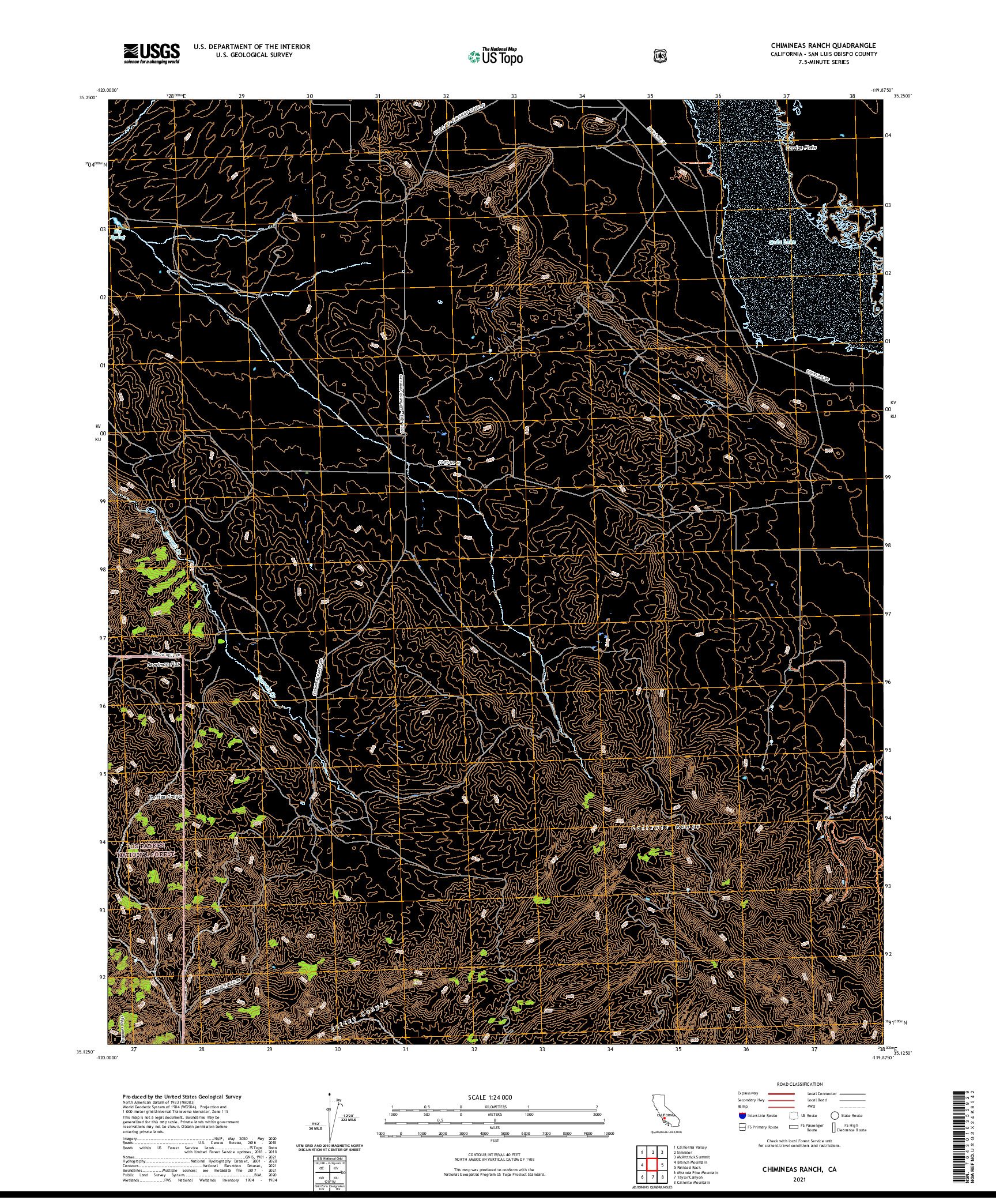 US TOPO 7.5-MINUTE MAP FOR CHIMINEAS RANCH, CA