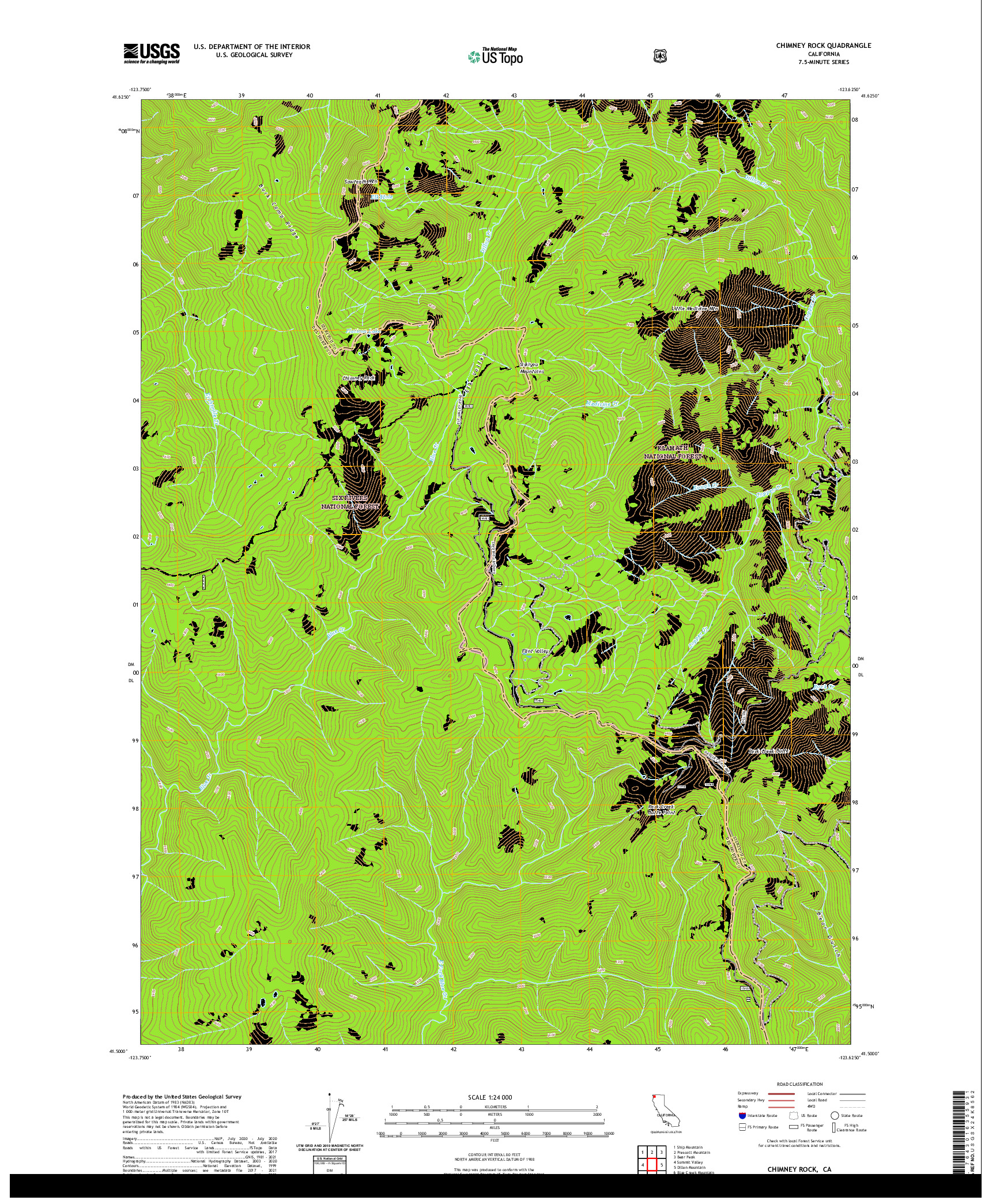 US TOPO 7.5-MINUTE MAP FOR CHIMNEY ROCK, CA