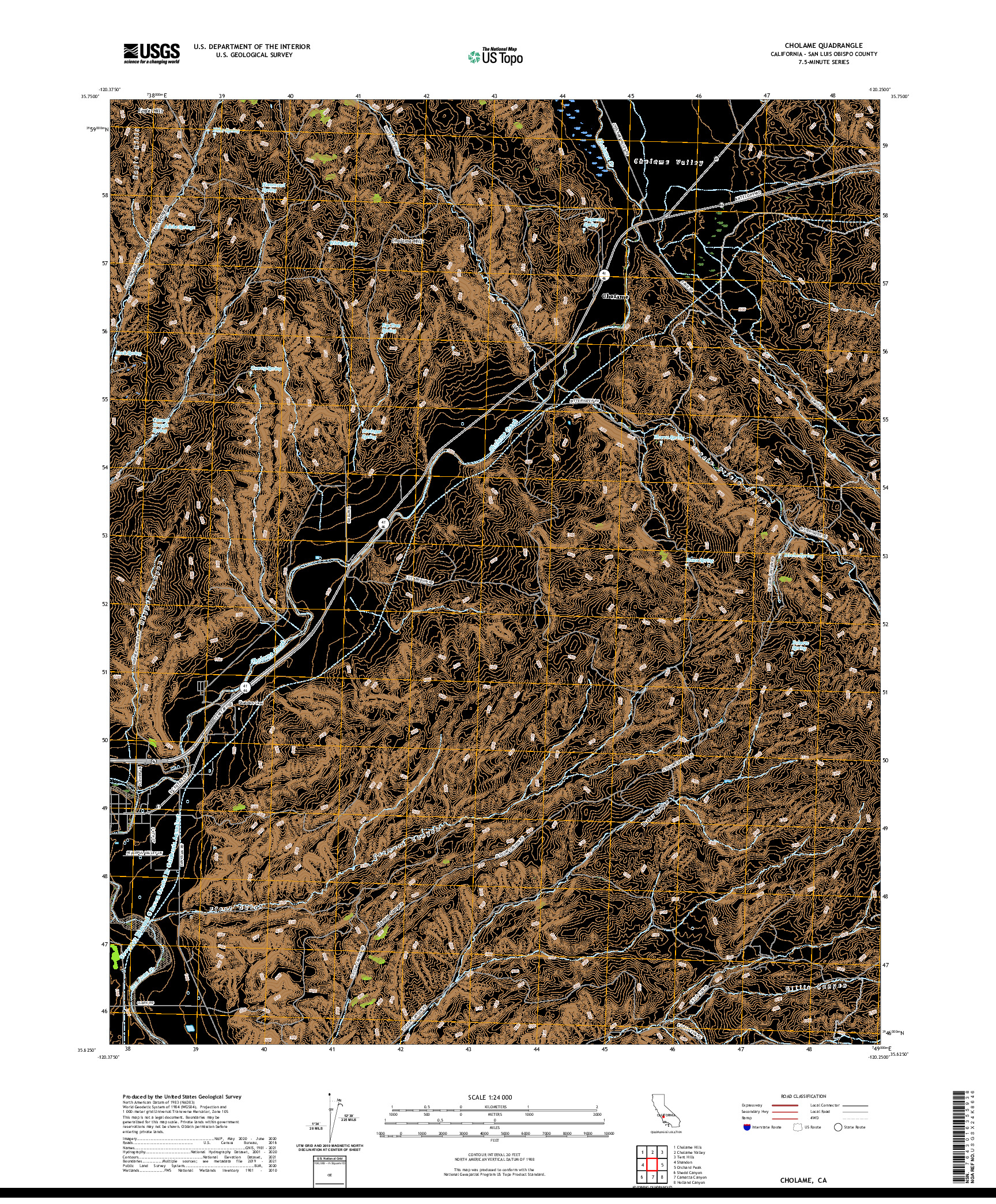 US TOPO 7.5-MINUTE MAP FOR CHOLAME, CA