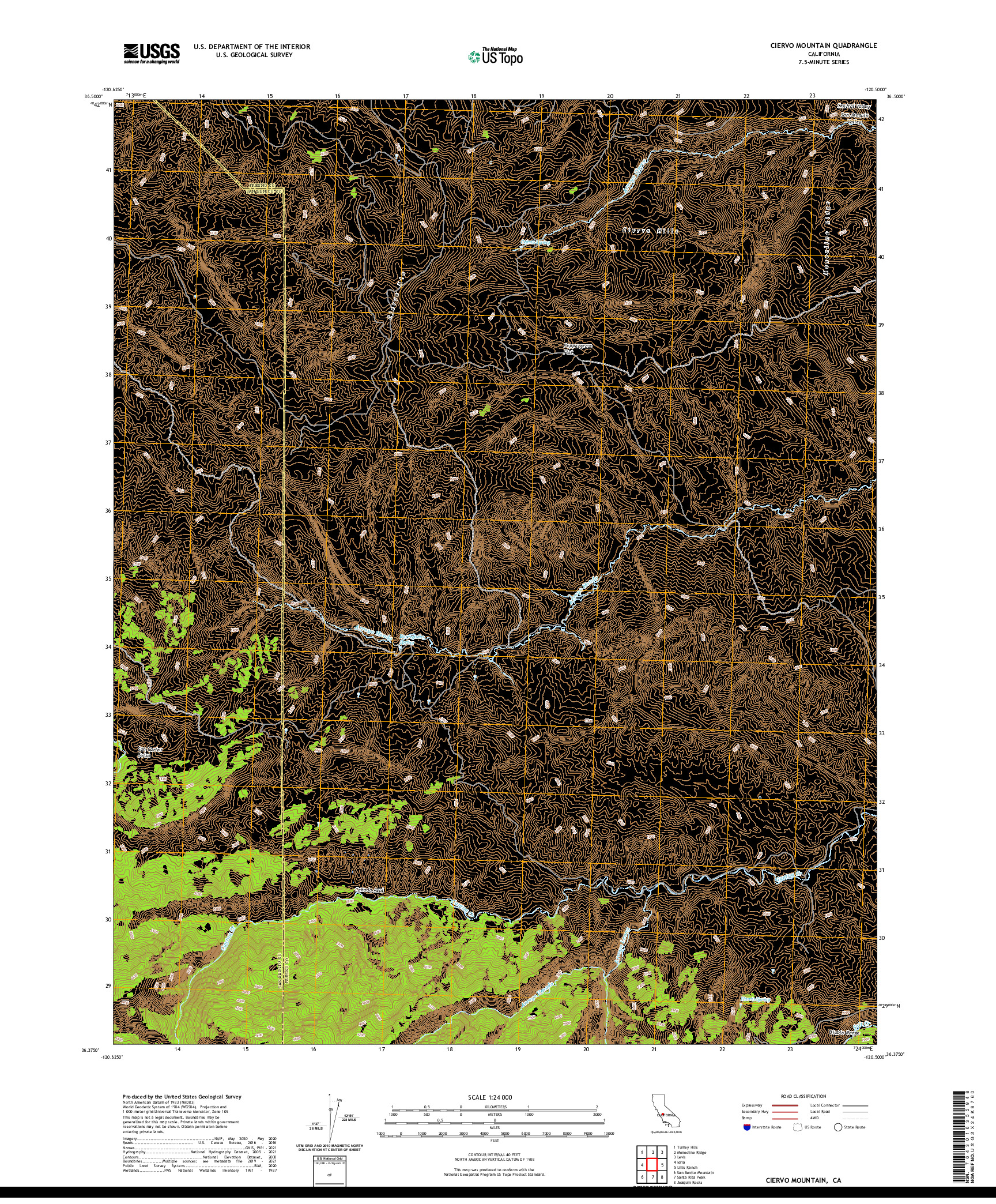 US TOPO 7.5-MINUTE MAP FOR CIERVO MOUNTAIN, CA