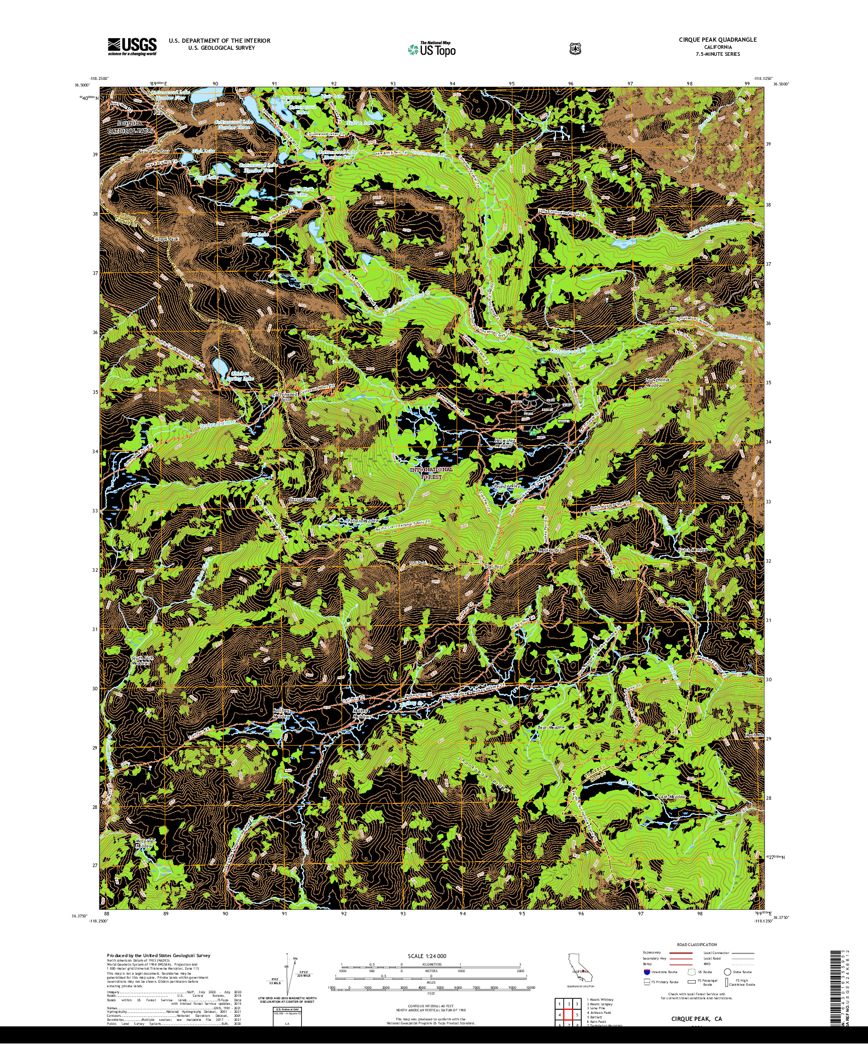 US TOPO 7.5-MINUTE MAP FOR CIRQUE PEAK, CA