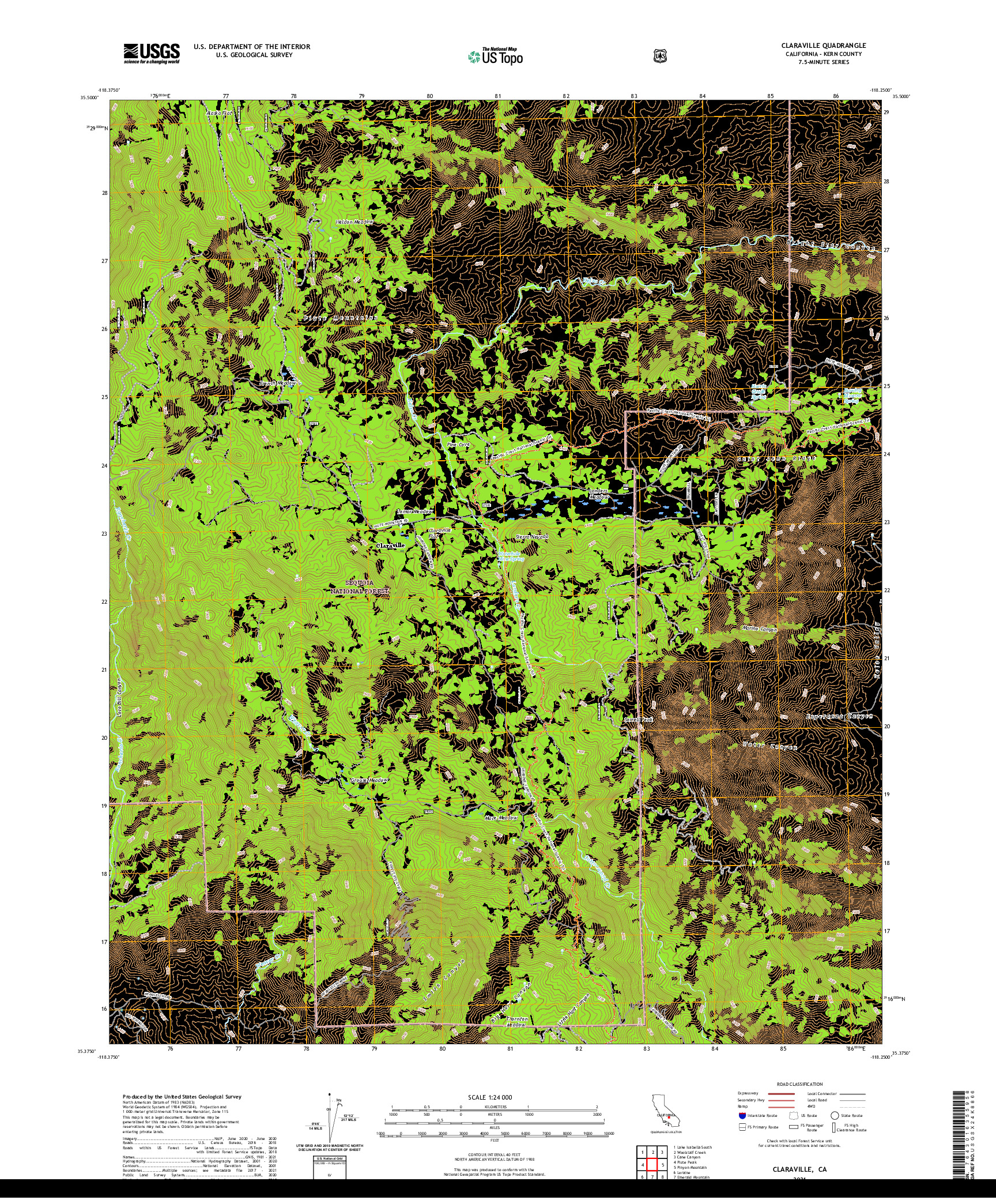 US TOPO 7.5-MINUTE MAP FOR CLARAVILLE, CA