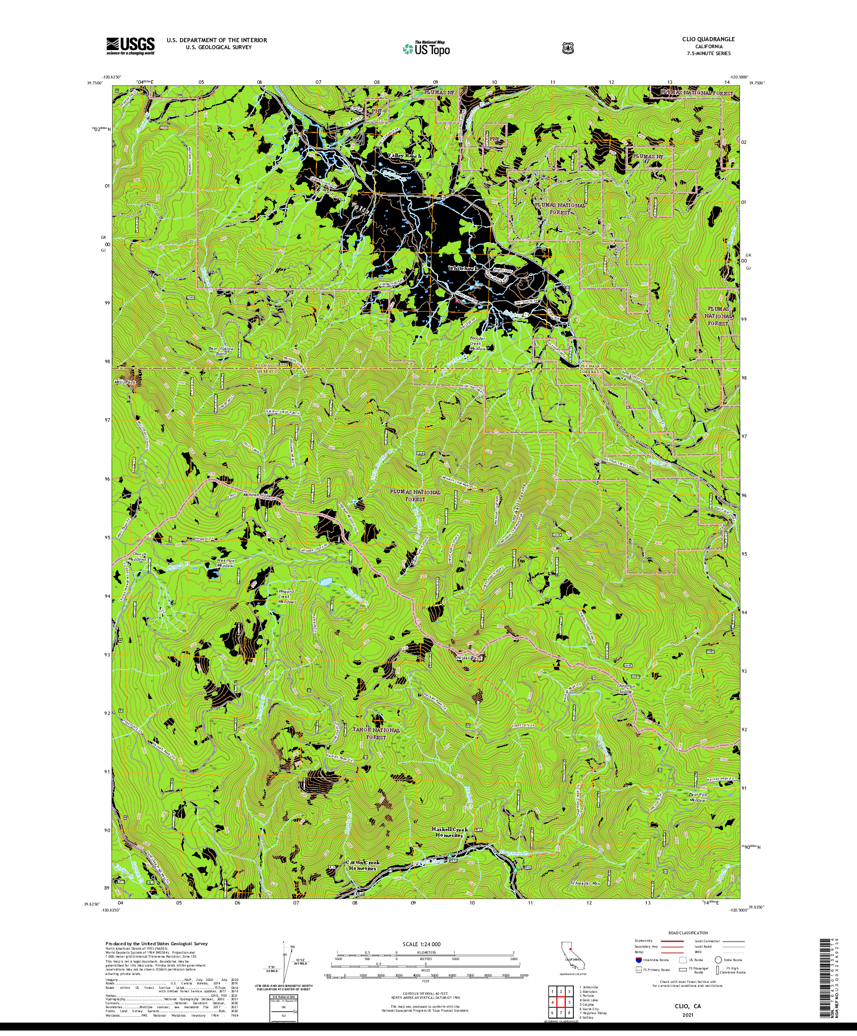 US TOPO 7.5-MINUTE MAP FOR CLIO, CA