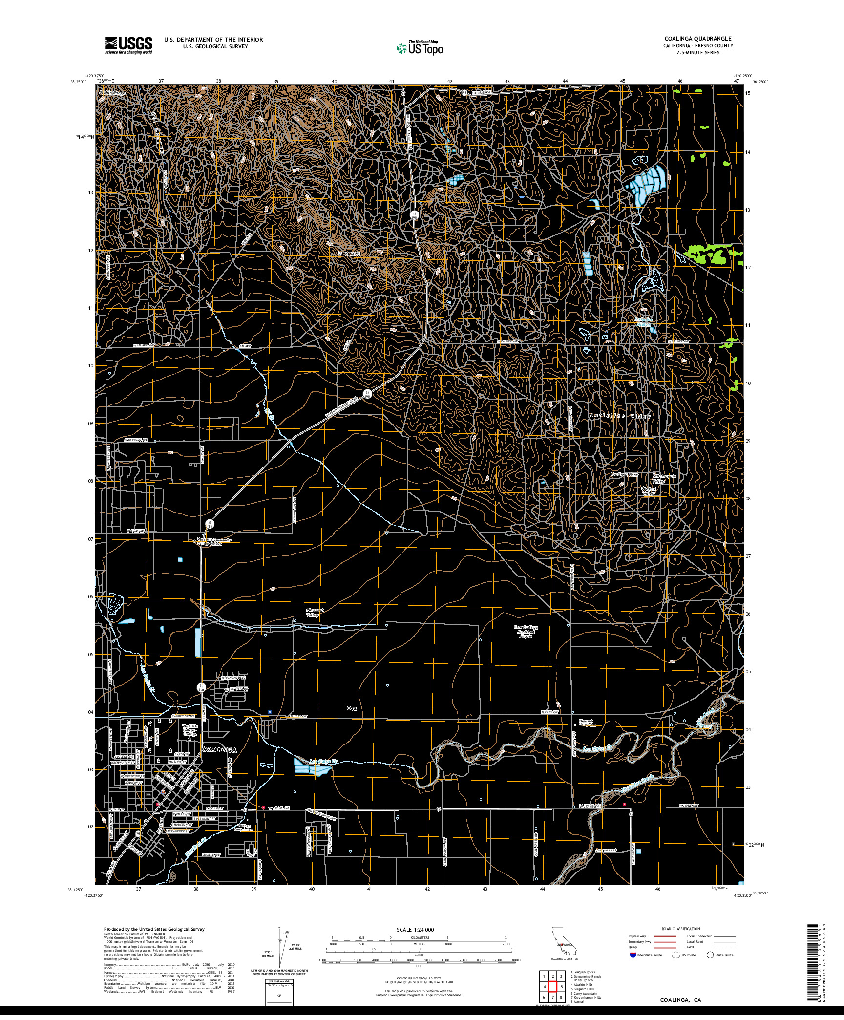 US TOPO 7.5-MINUTE MAP FOR COALINGA, CA