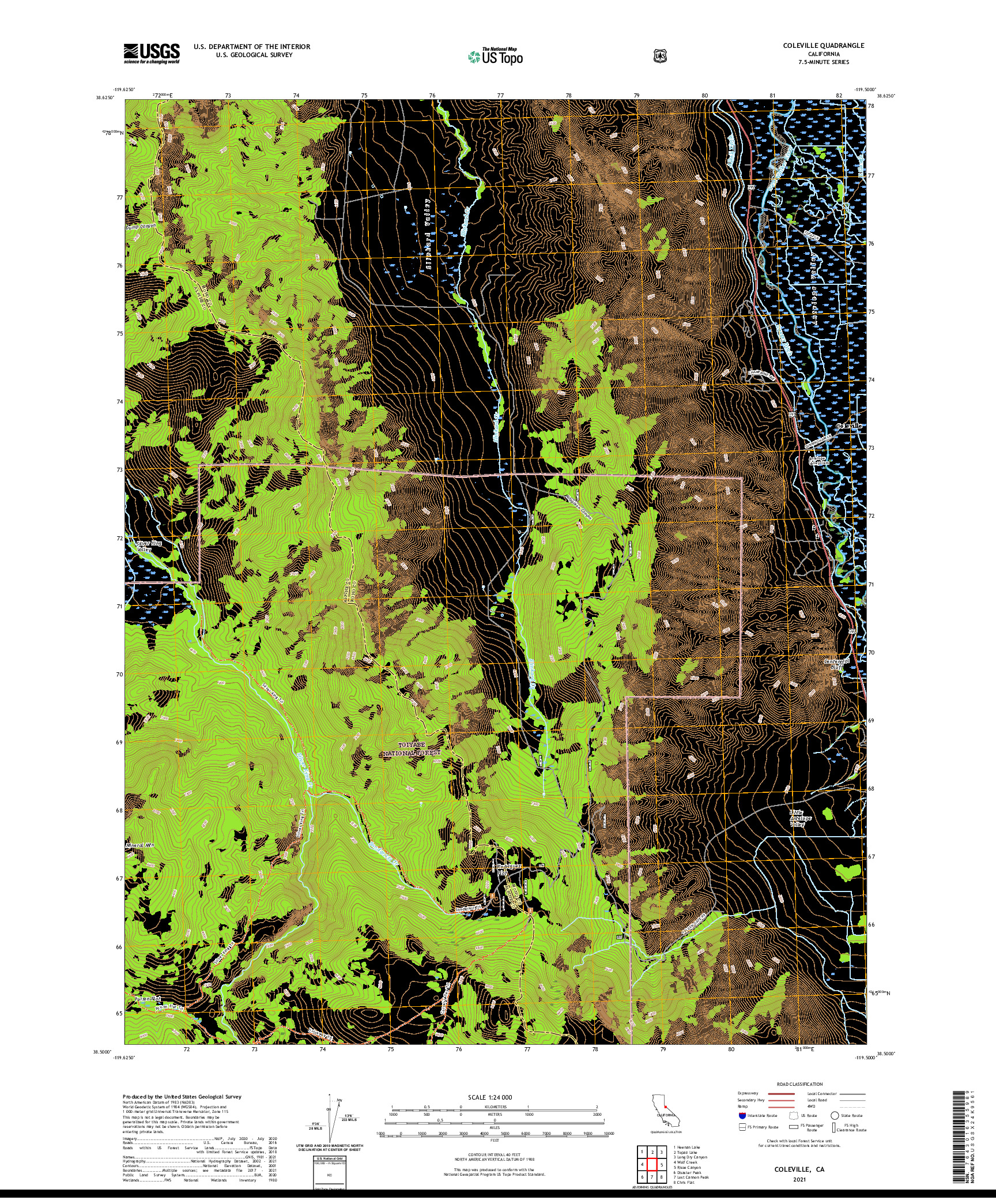 US TOPO 7.5-MINUTE MAP FOR COLEVILLE, CA