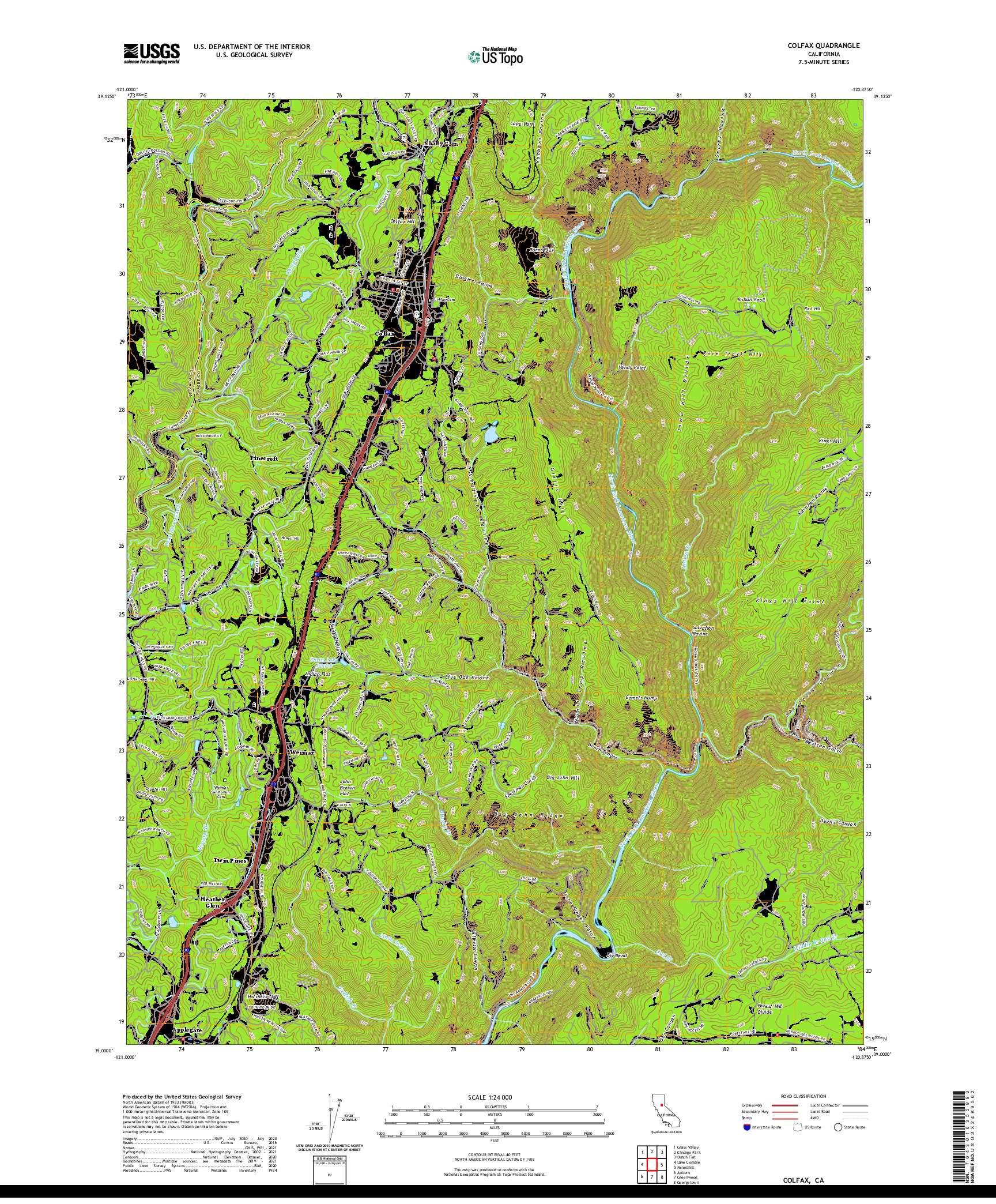 US TOPO 7.5-MINUTE MAP FOR COLFAX, CA