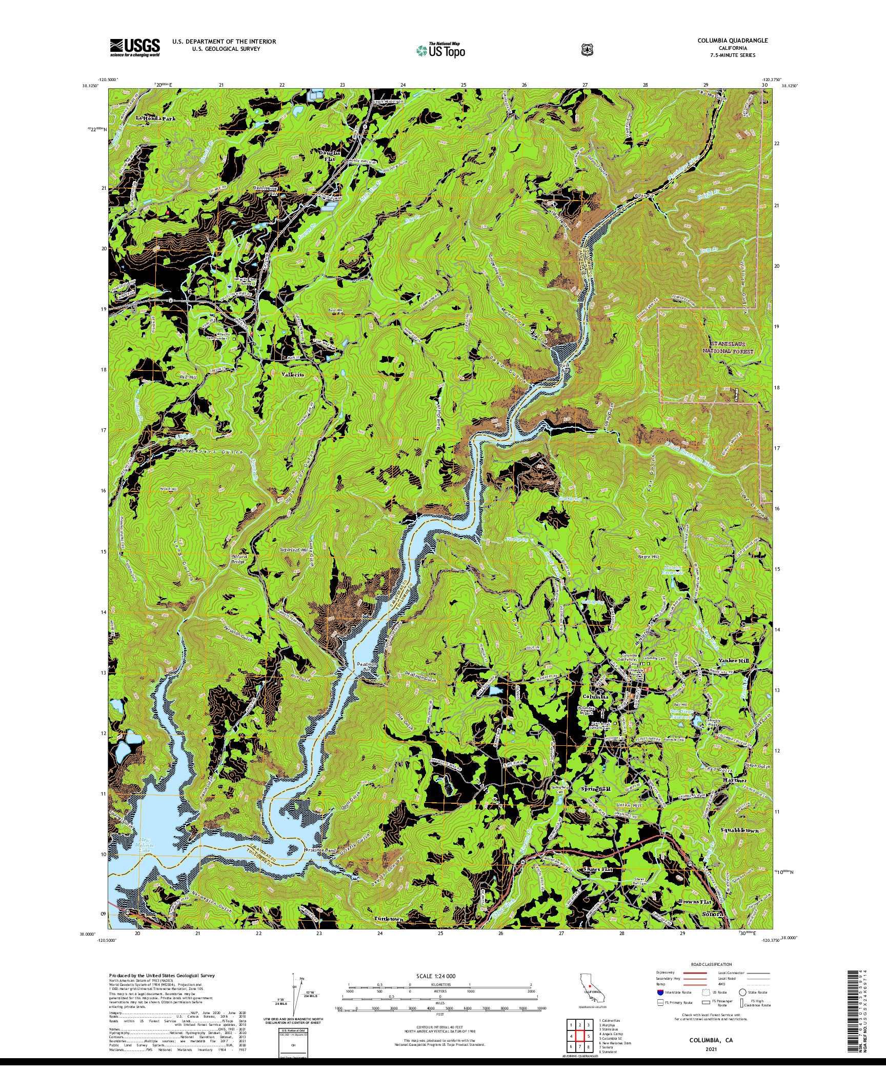 US TOPO 7.5-MINUTE MAP FOR COLUMBIA, CA