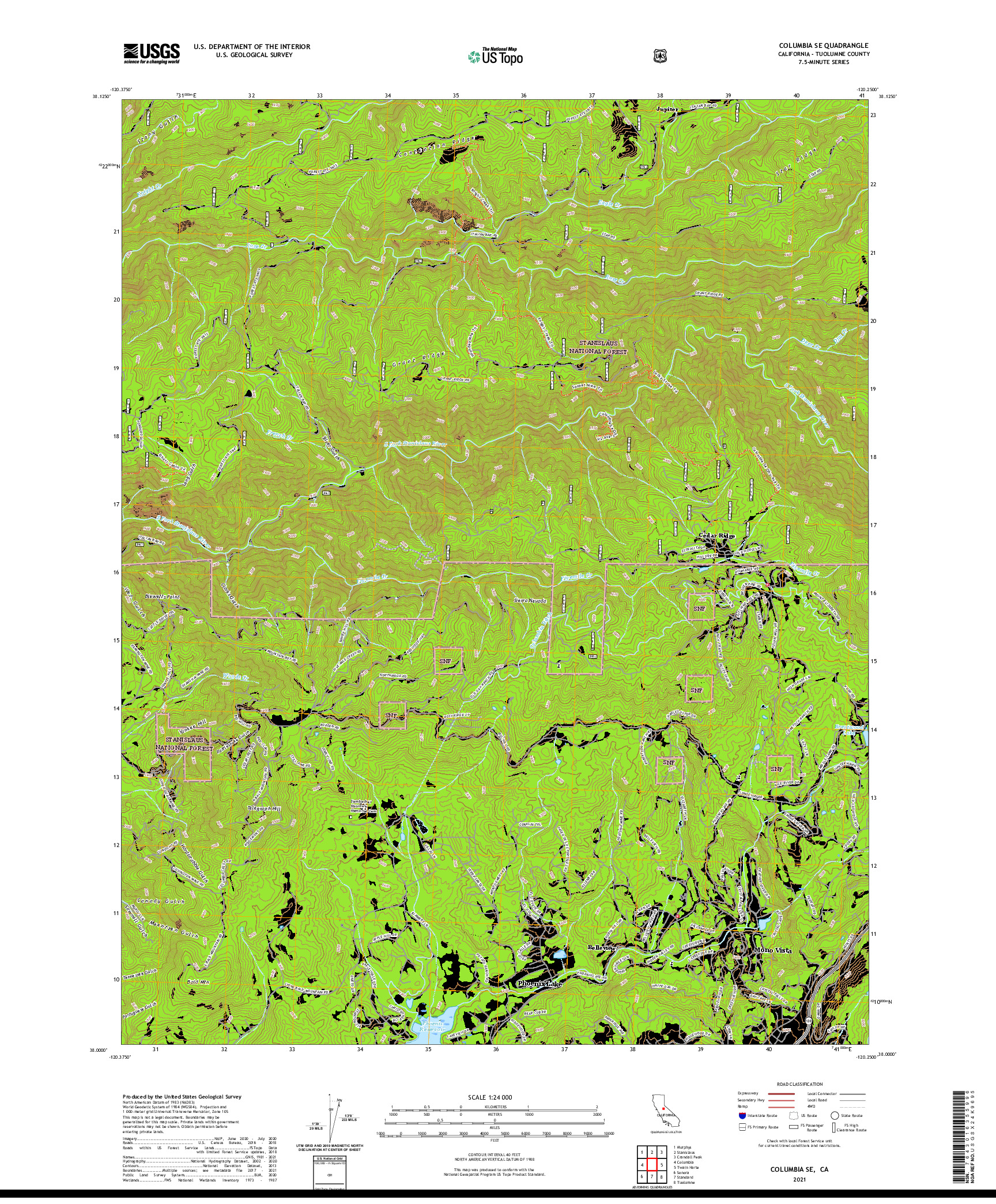 US TOPO 7.5-MINUTE MAP FOR COLUMBIA SE, CA