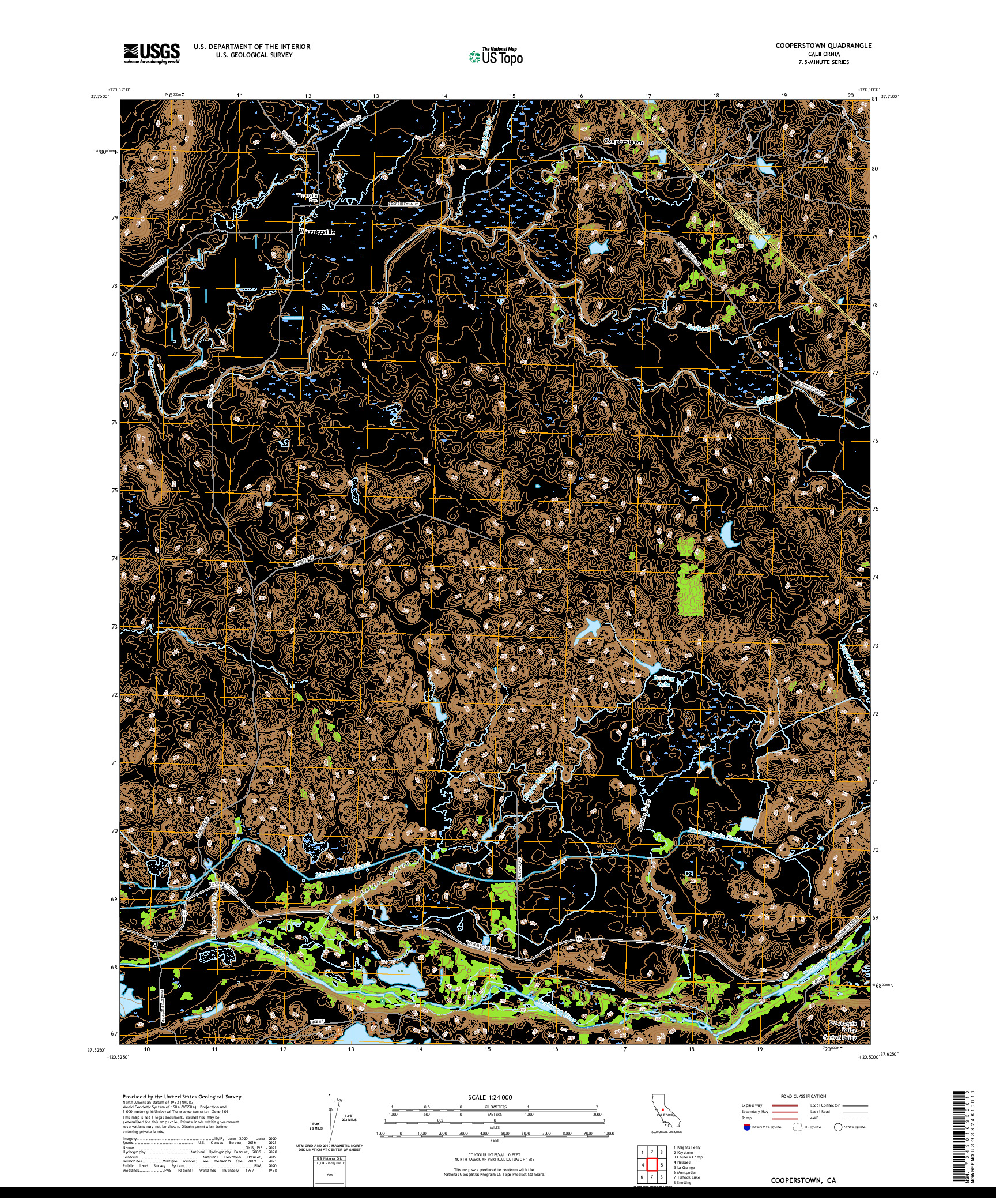 US TOPO 7.5-MINUTE MAP FOR COOPERSTOWN, CA