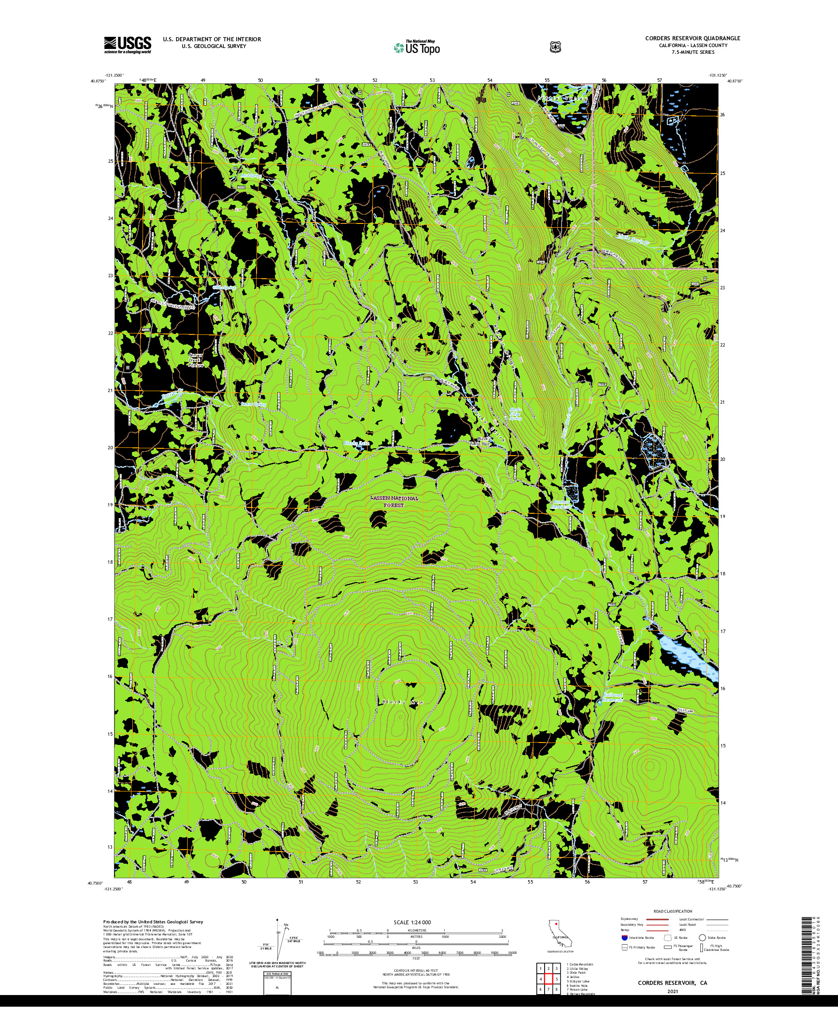 US TOPO 7.5-MINUTE MAP FOR CORDERS RESERVOIR, CA