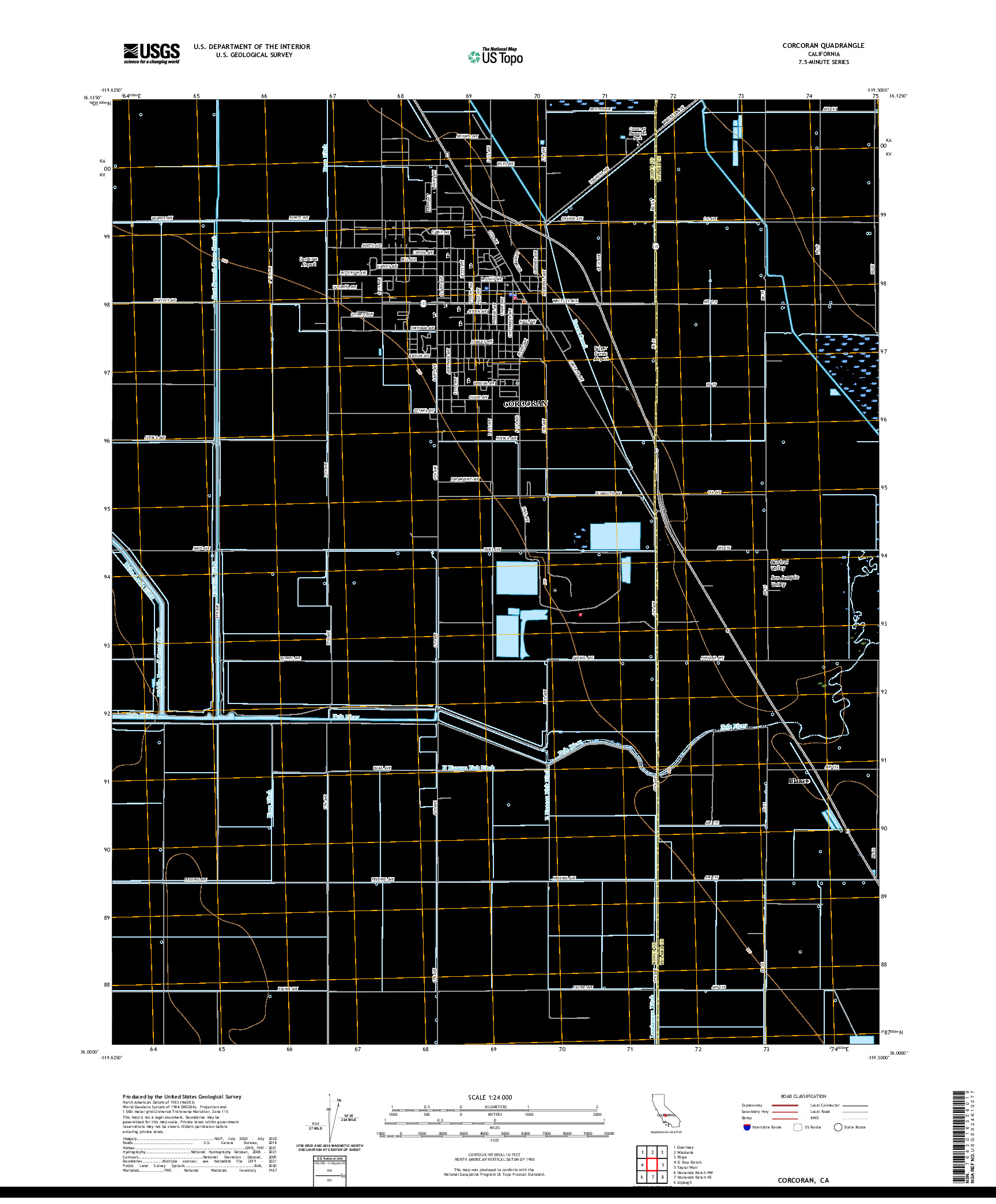 US TOPO 7.5-MINUTE MAP FOR CORCORAN, CA