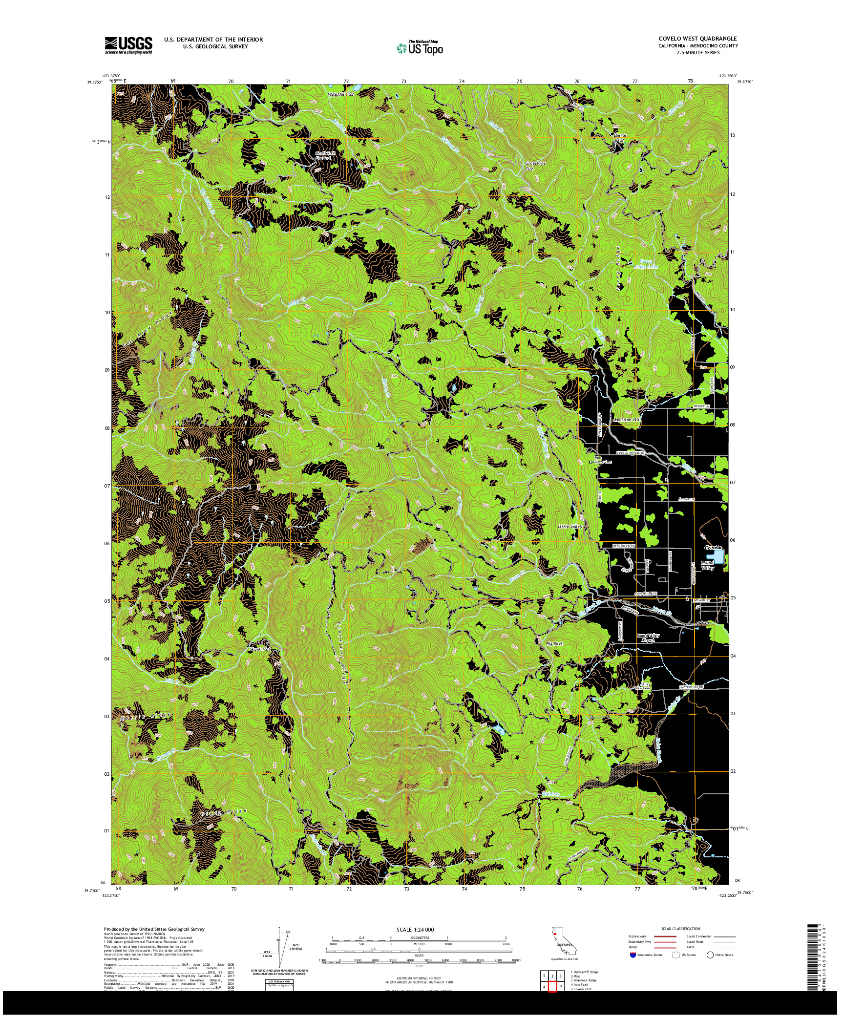 US TOPO 7.5-MINUTE MAP FOR COVELO WEST, CA