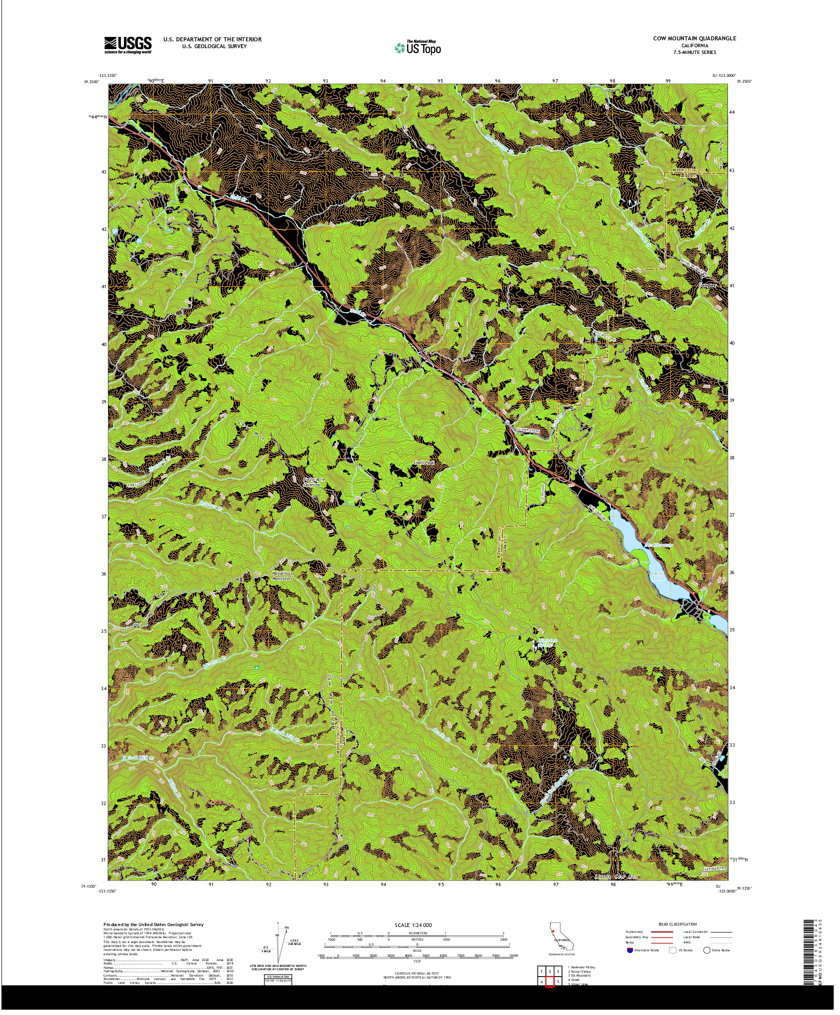 US TOPO 7.5-MINUTE MAP FOR COW MOUNTAIN, CA