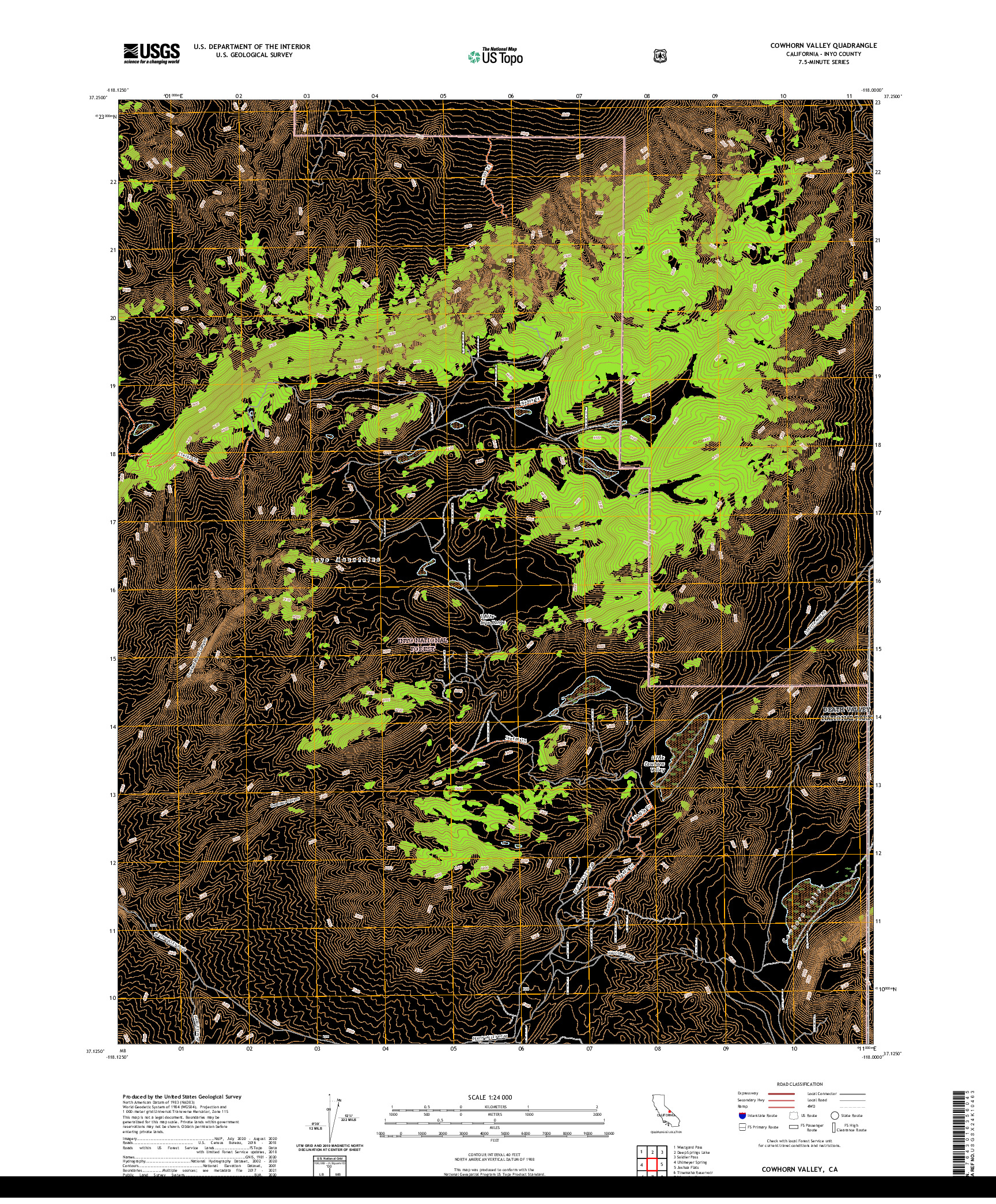 US TOPO 7.5-MINUTE MAP FOR COWHORN VALLEY, CA