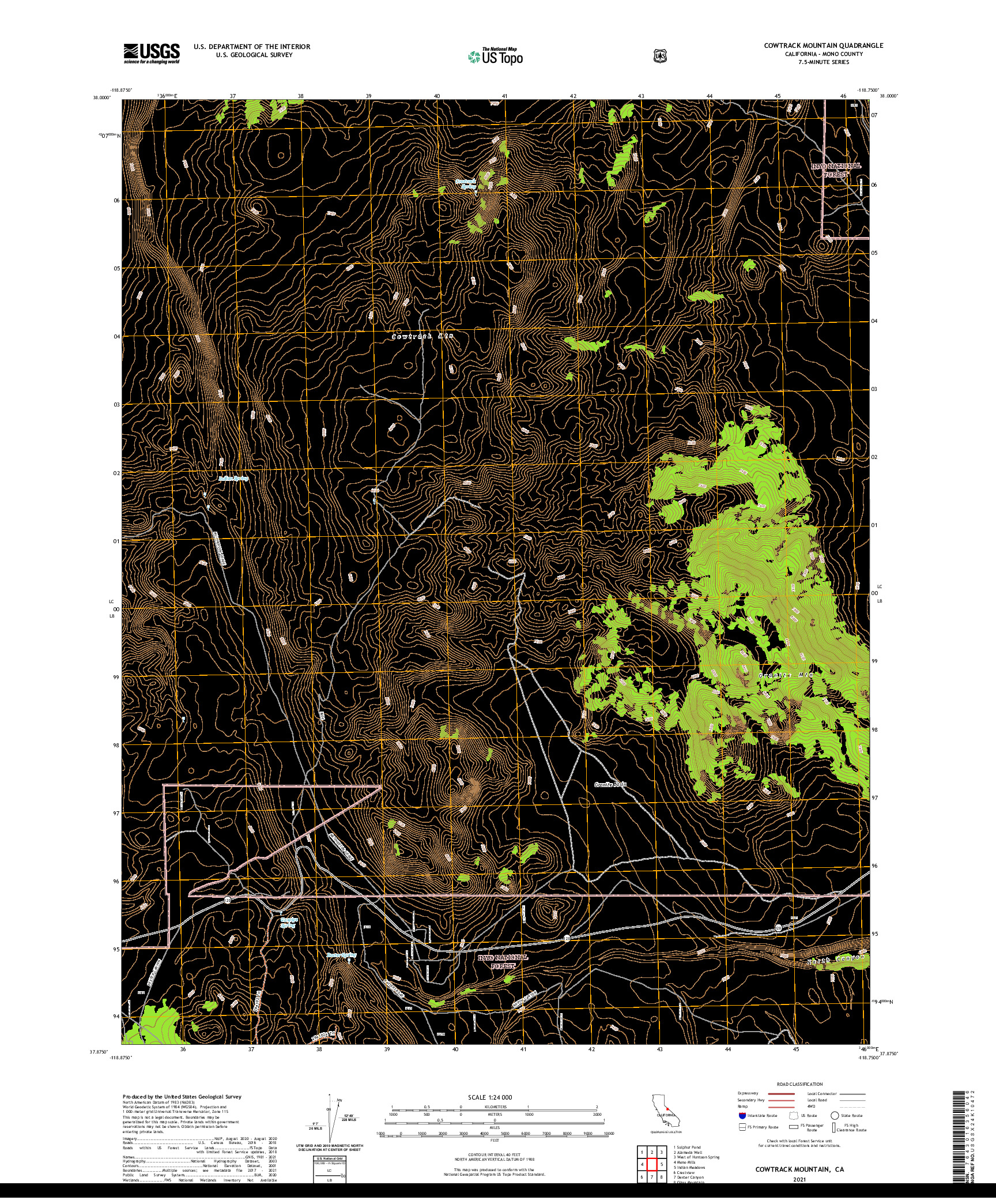 US TOPO 7.5-MINUTE MAP FOR COWTRACK MOUNTAIN, CA