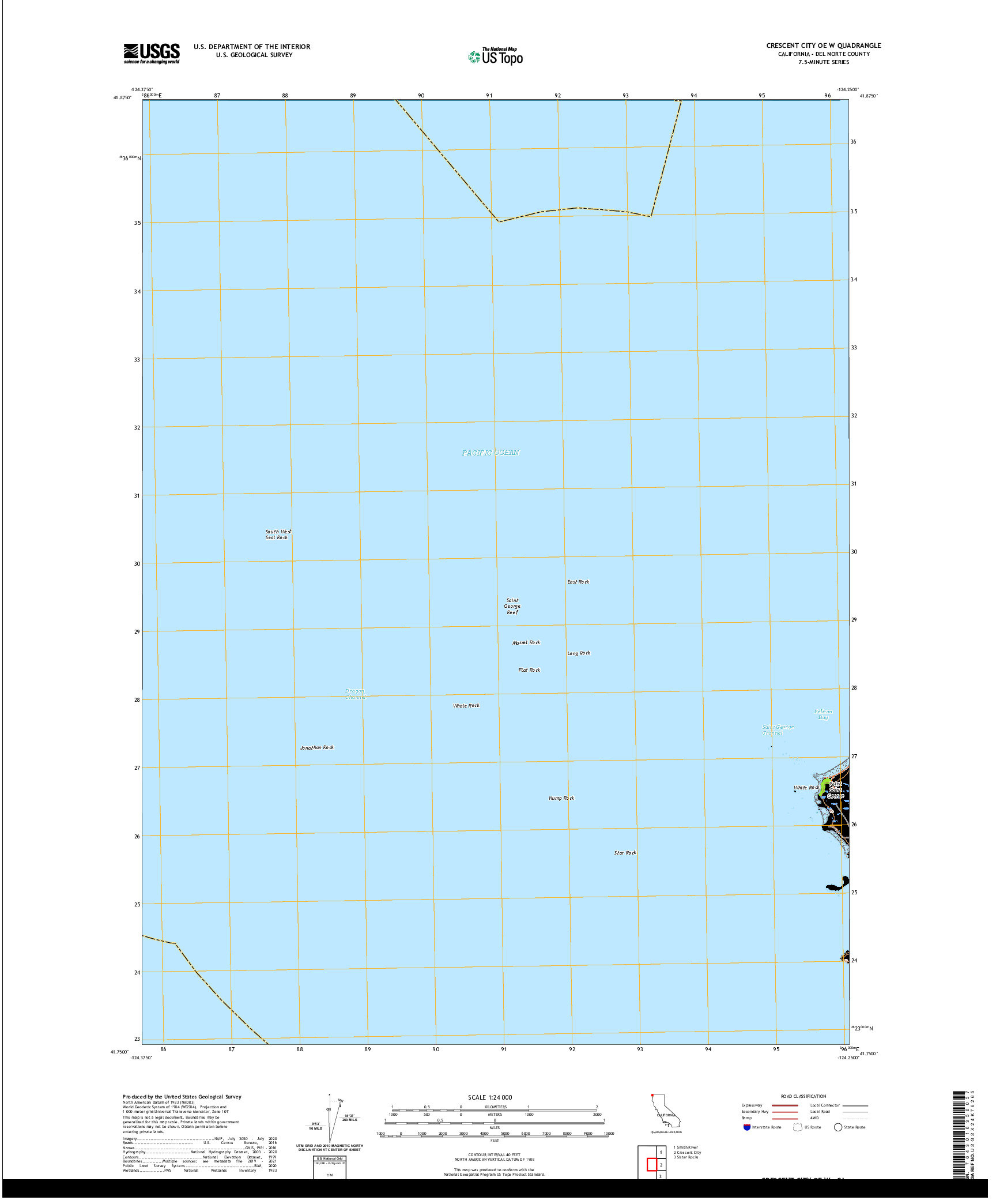 US TOPO 7.5-MINUTE MAP FOR CRESCENT CITY OE W, CA