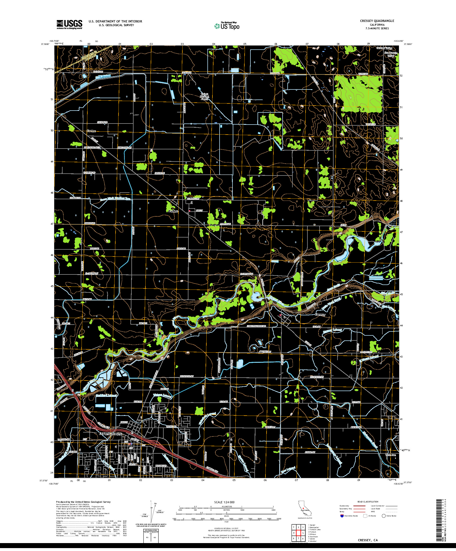 US TOPO 7.5-MINUTE MAP FOR CRESSEY, CA