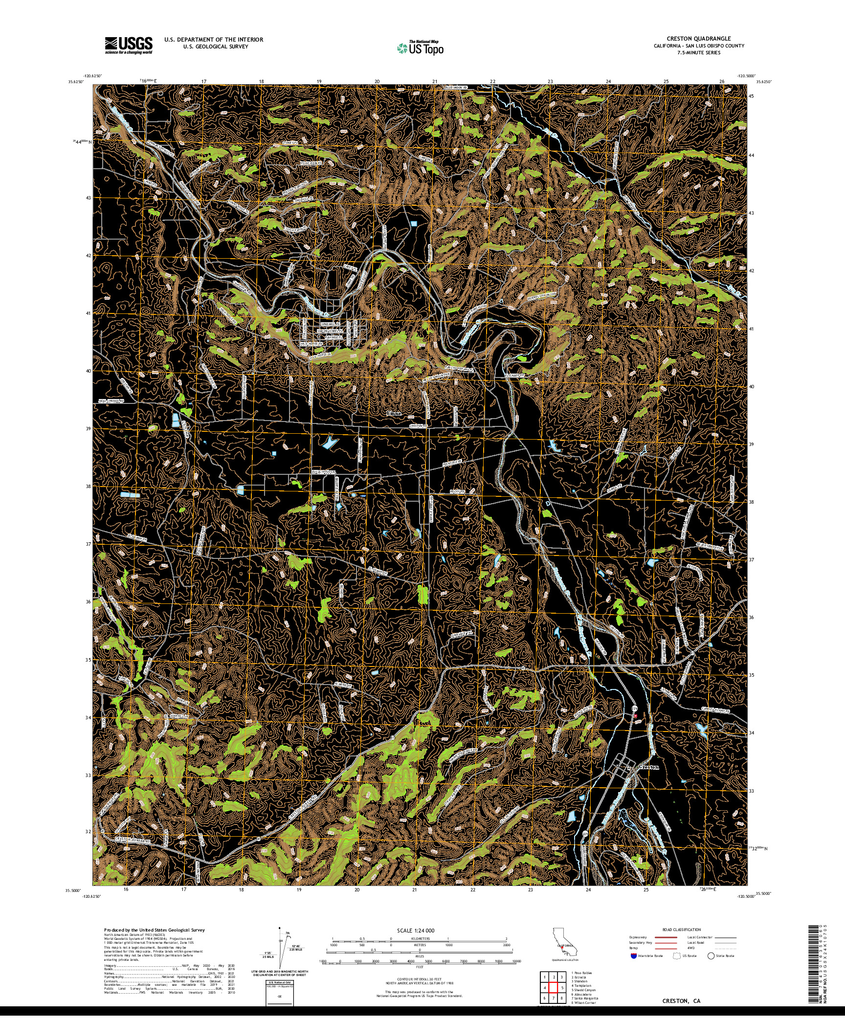 US TOPO 7.5-MINUTE MAP FOR CRESTON, CA