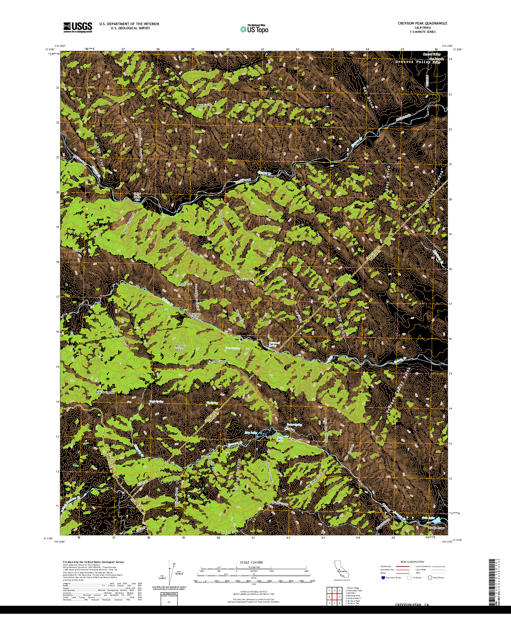 US TOPO 7.5-MINUTE MAP FOR CREVISON PEAK, CA