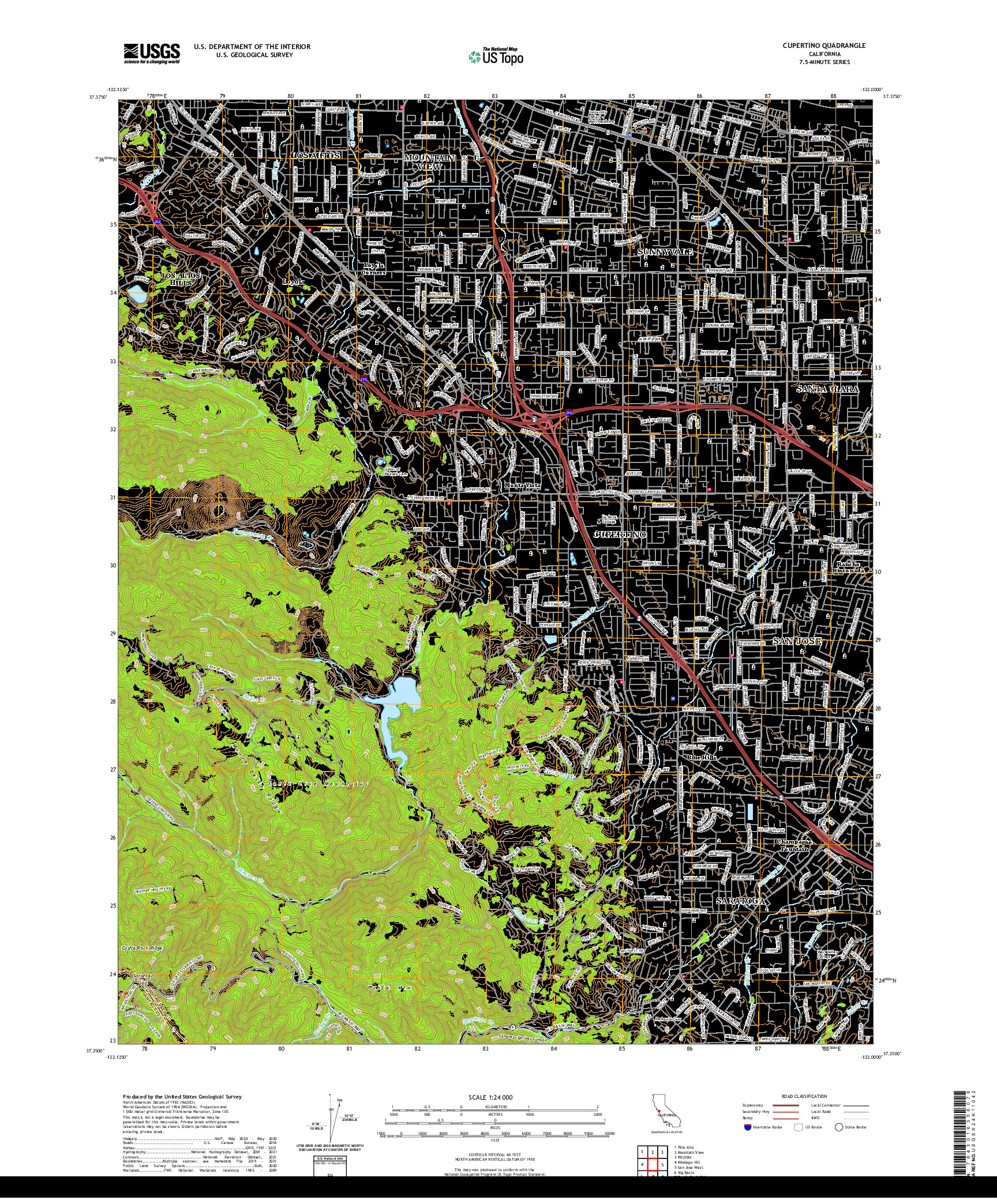 US TOPO 7.5-MINUTE MAP FOR CUPERTINO, CA