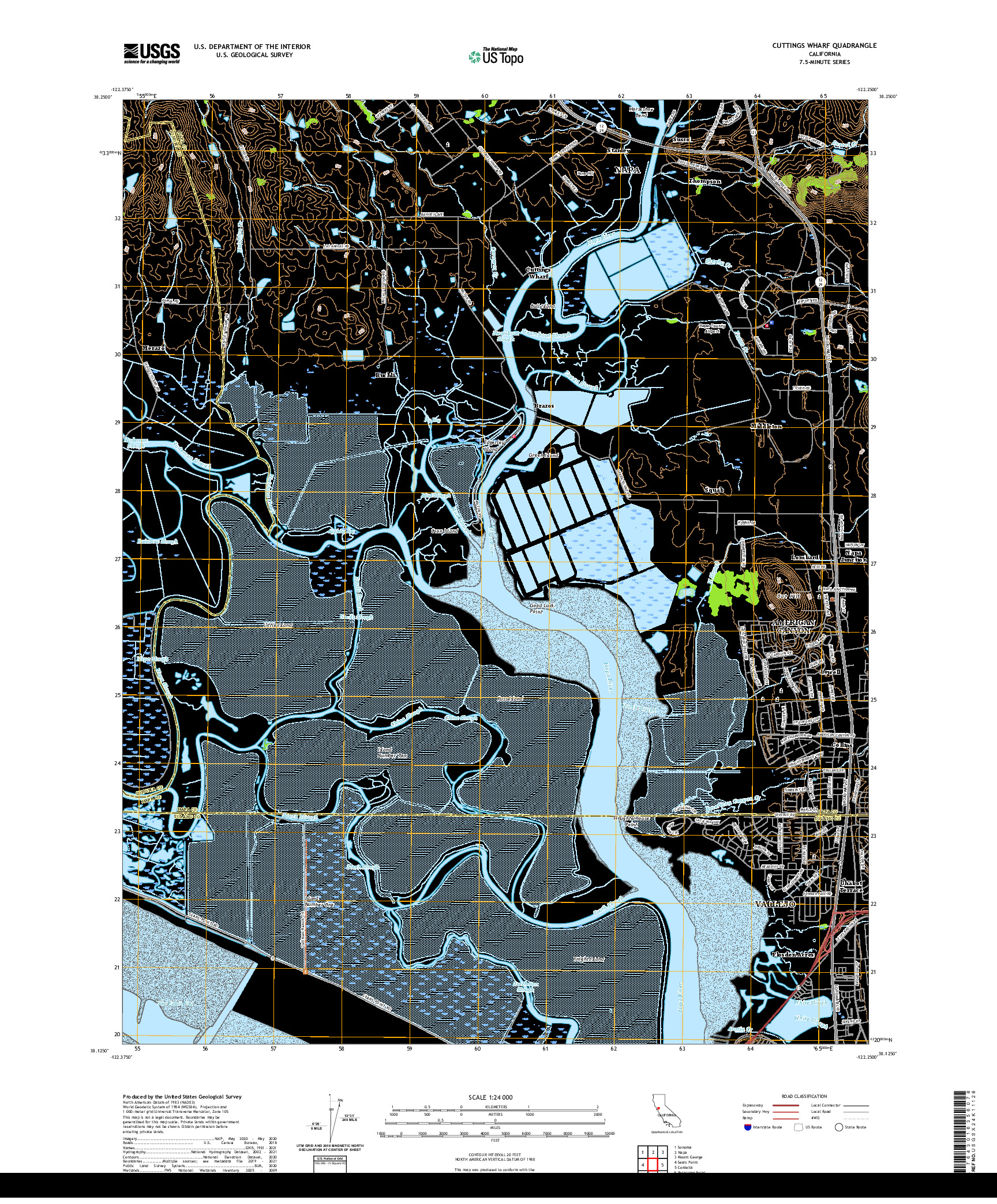 US TOPO 7.5-MINUTE MAP FOR CUTTINGS WHARF, CA