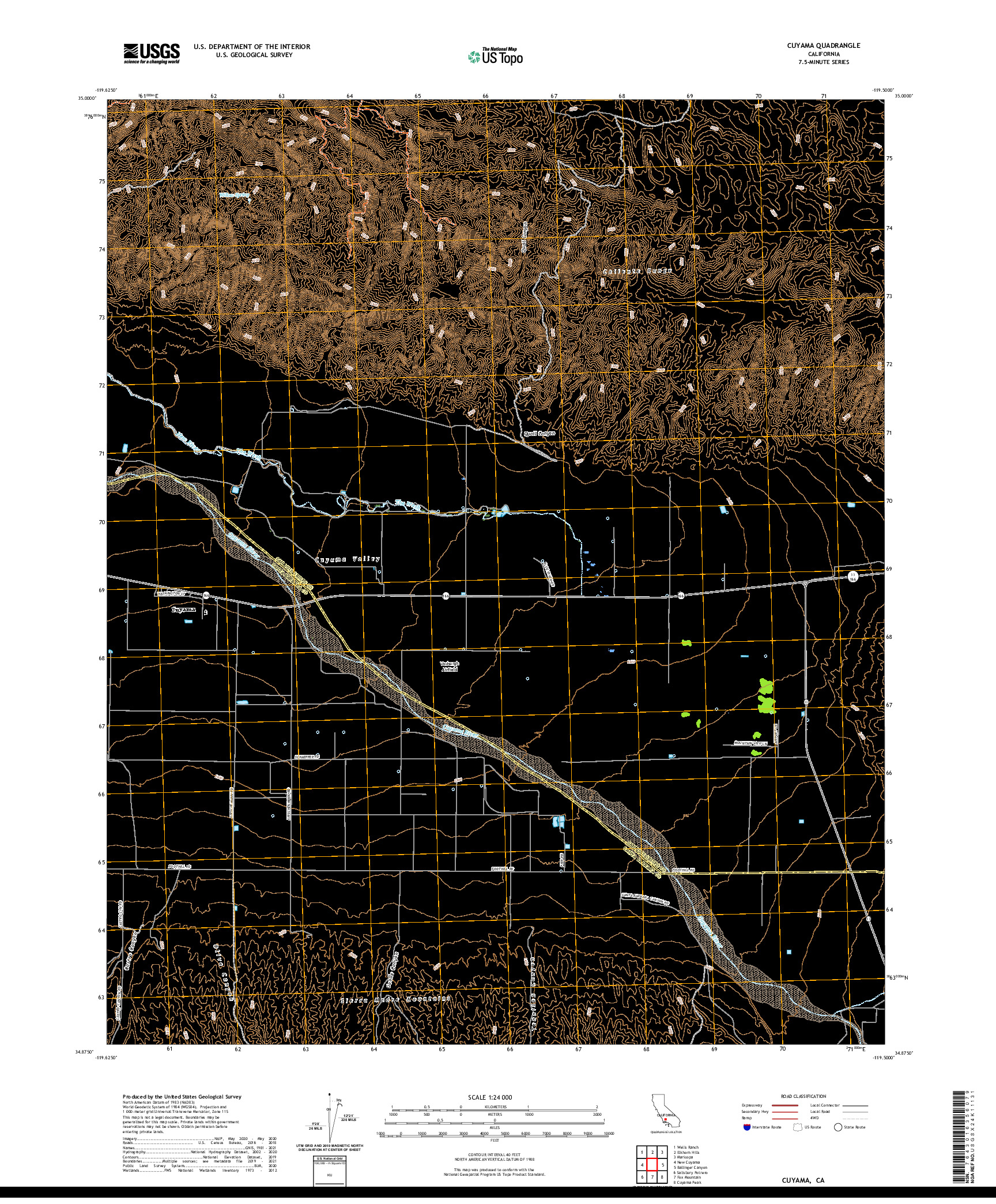 US TOPO 7.5-MINUTE MAP FOR CUYAMA, CA