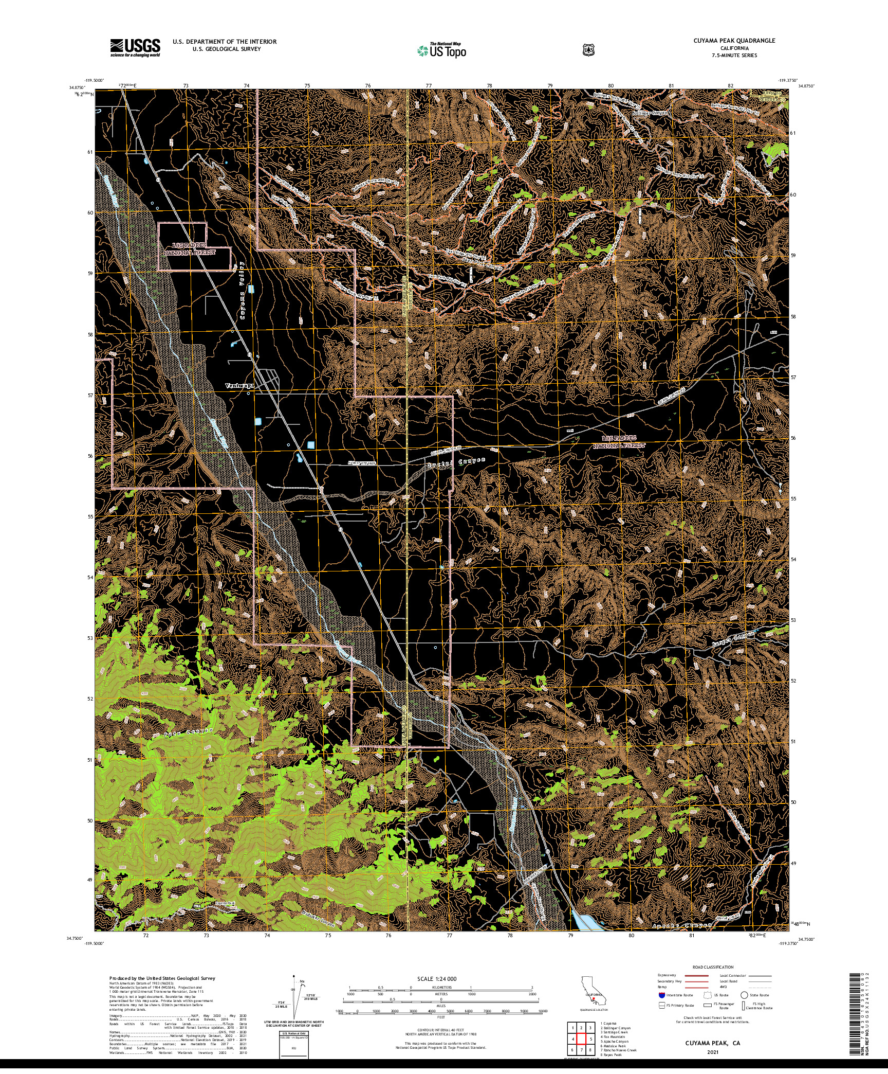 US TOPO 7.5-MINUTE MAP FOR CUYAMA PEAK, CA