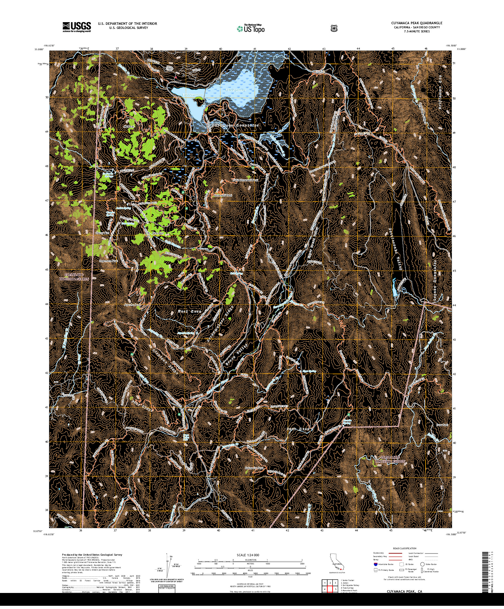 US TOPO 7.5-MINUTE MAP FOR CUYAMACA PEAK, CA