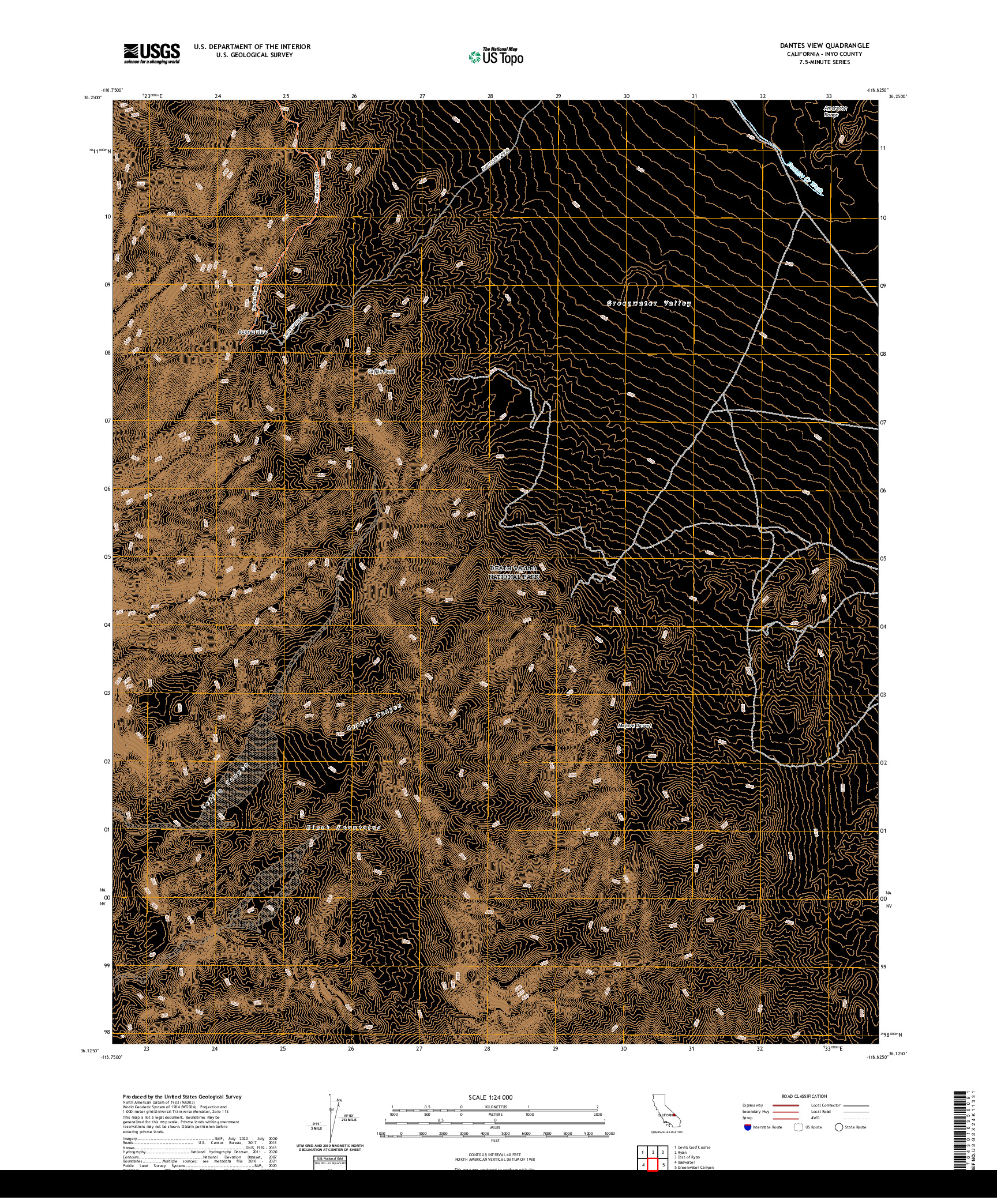 US TOPO 7.5-MINUTE MAP FOR DANTES VIEW, CA