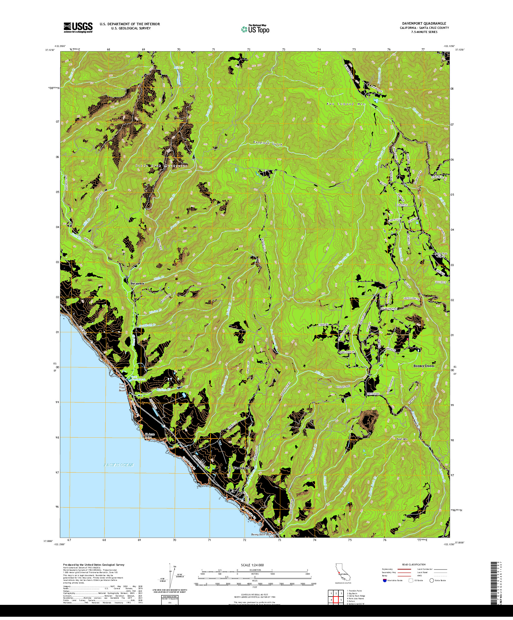 US TOPO 7.5-MINUTE MAP FOR DAVENPORT, CA