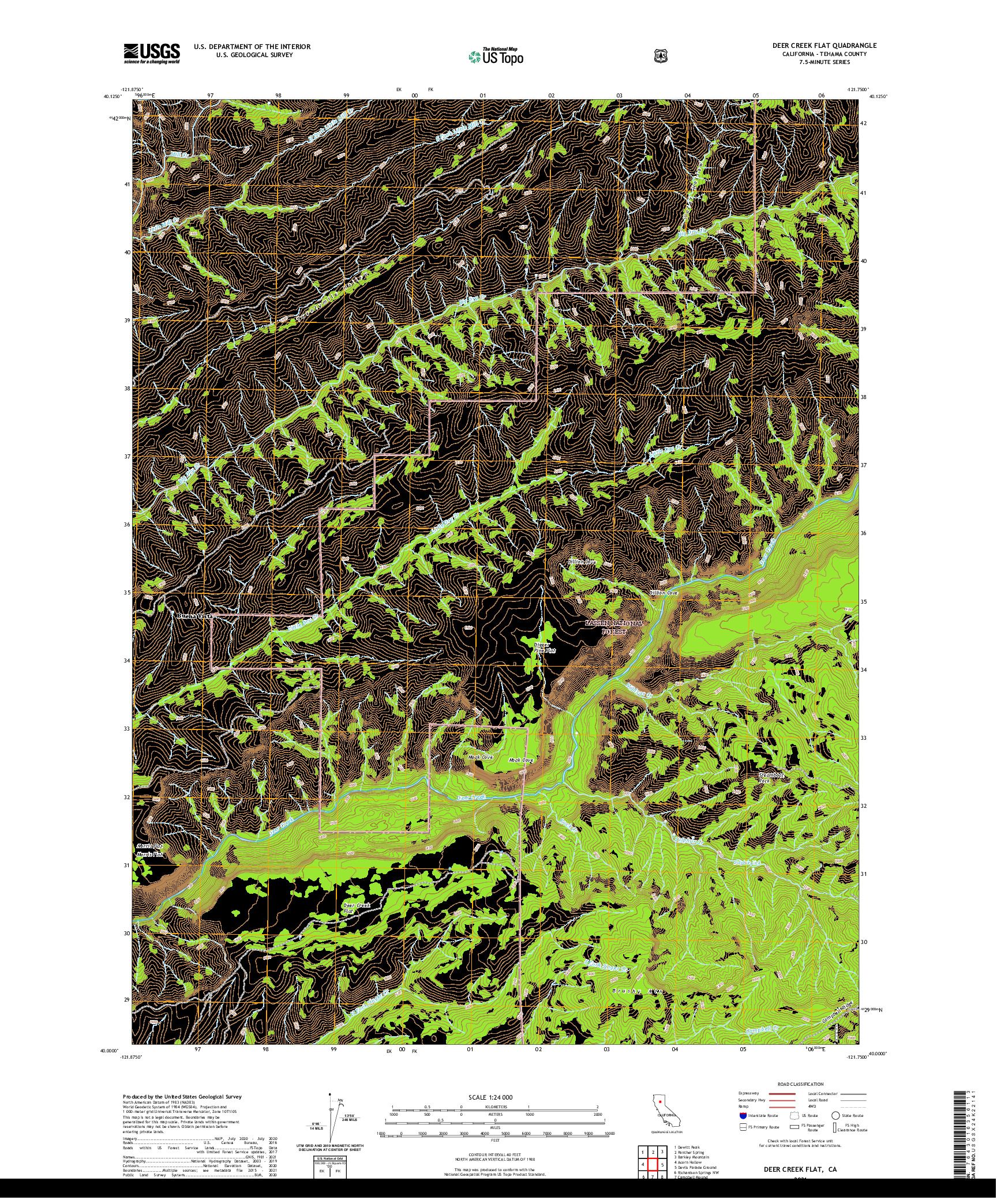 US TOPO 7.5-MINUTE MAP FOR DEER CREEK FLAT, CA