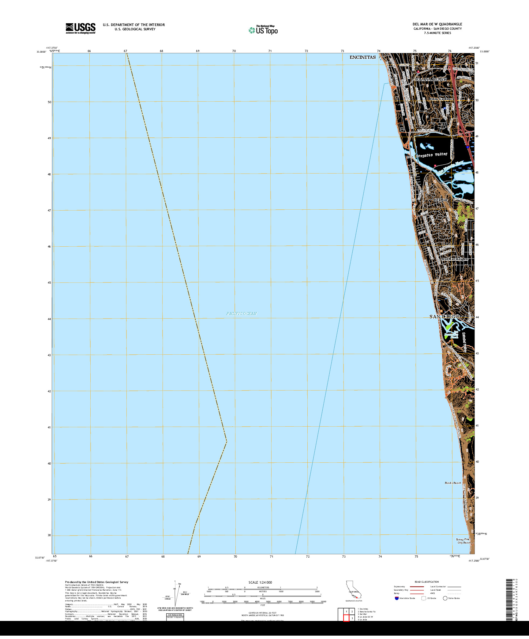 US TOPO 7.5-MINUTE MAP FOR DEL MAR OE W, CA