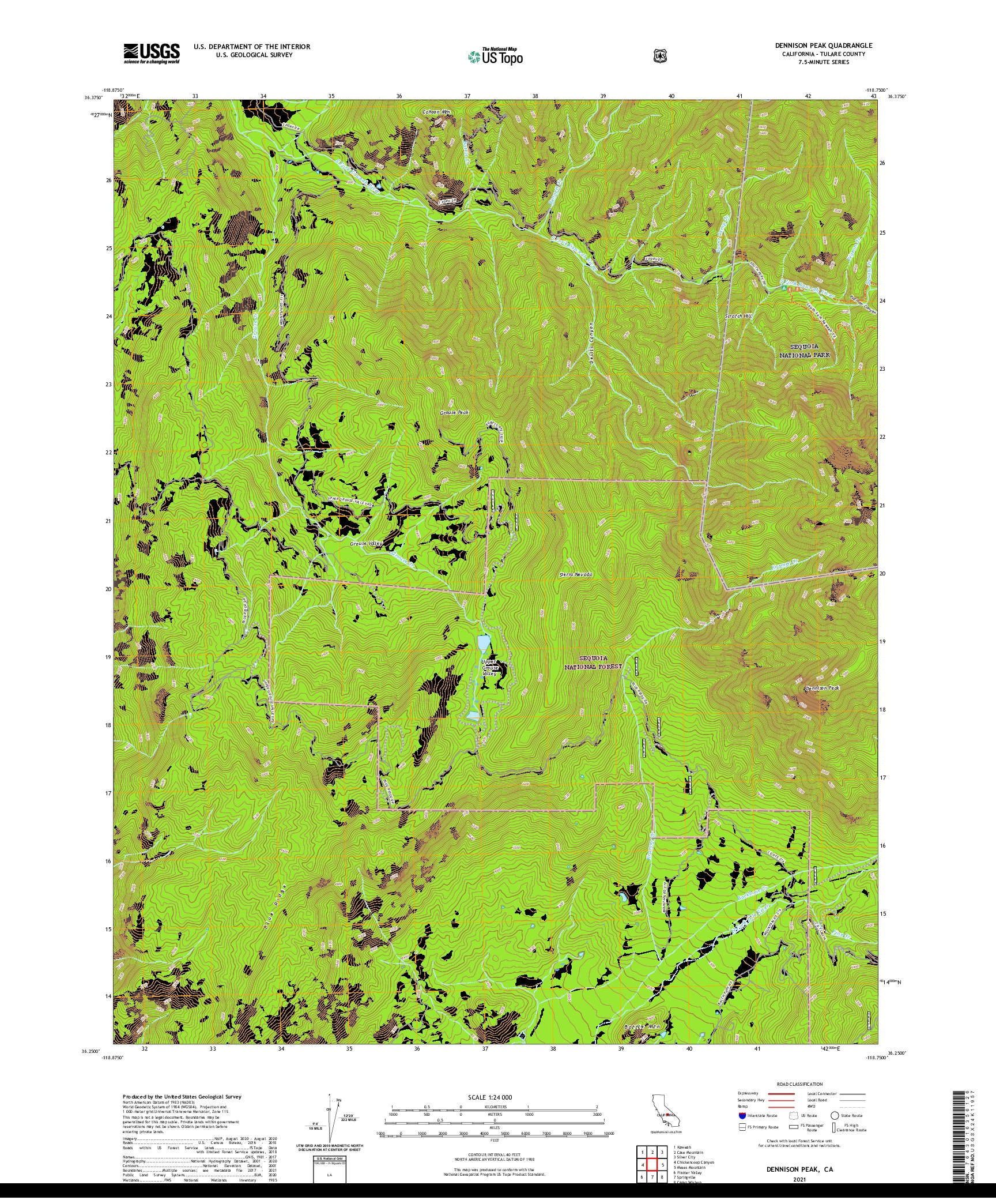 US TOPO 7.5-MINUTE MAP FOR DENNISON PEAK, CA