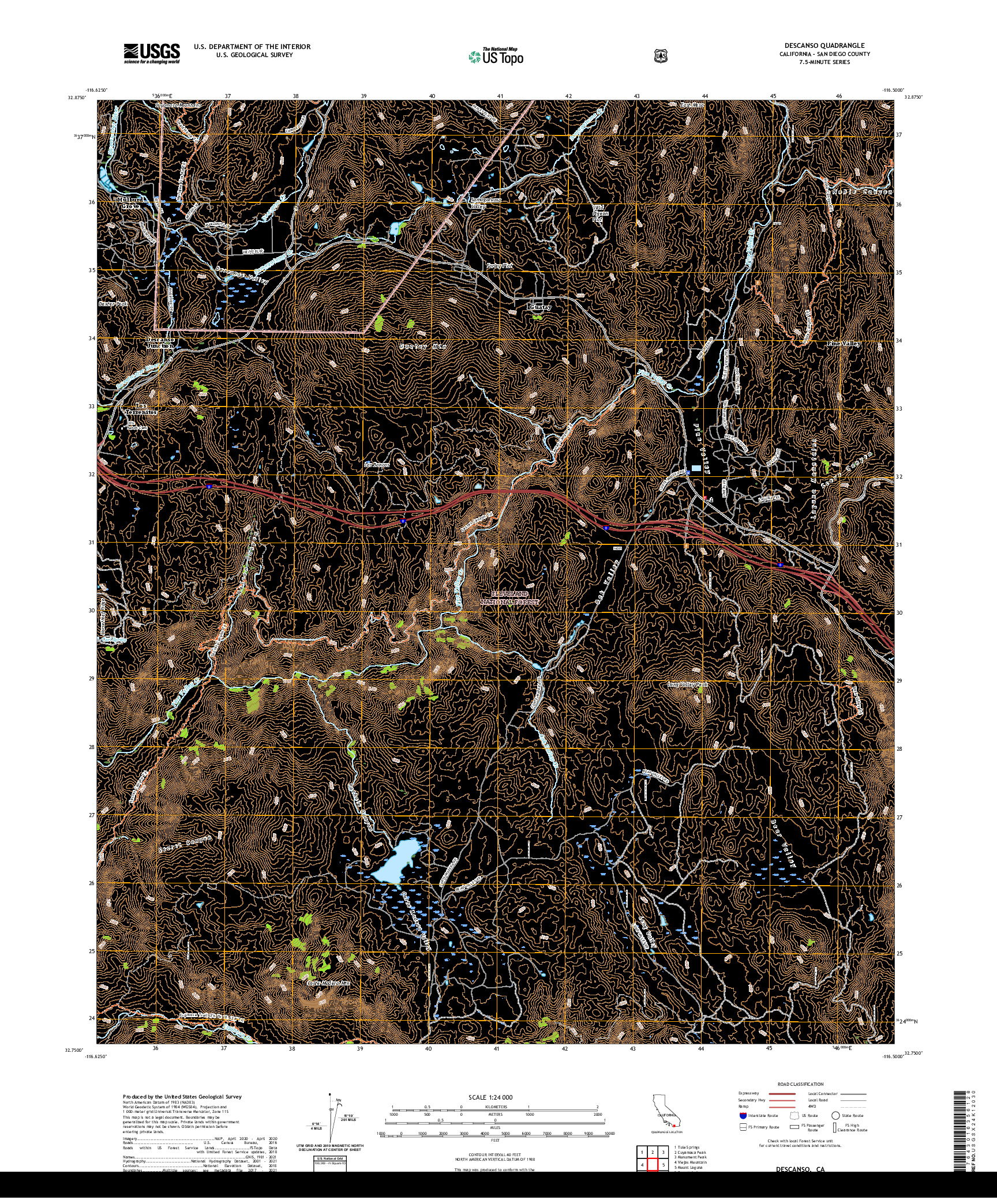 US TOPO 7.5-MINUTE MAP FOR DESCANSO, CA